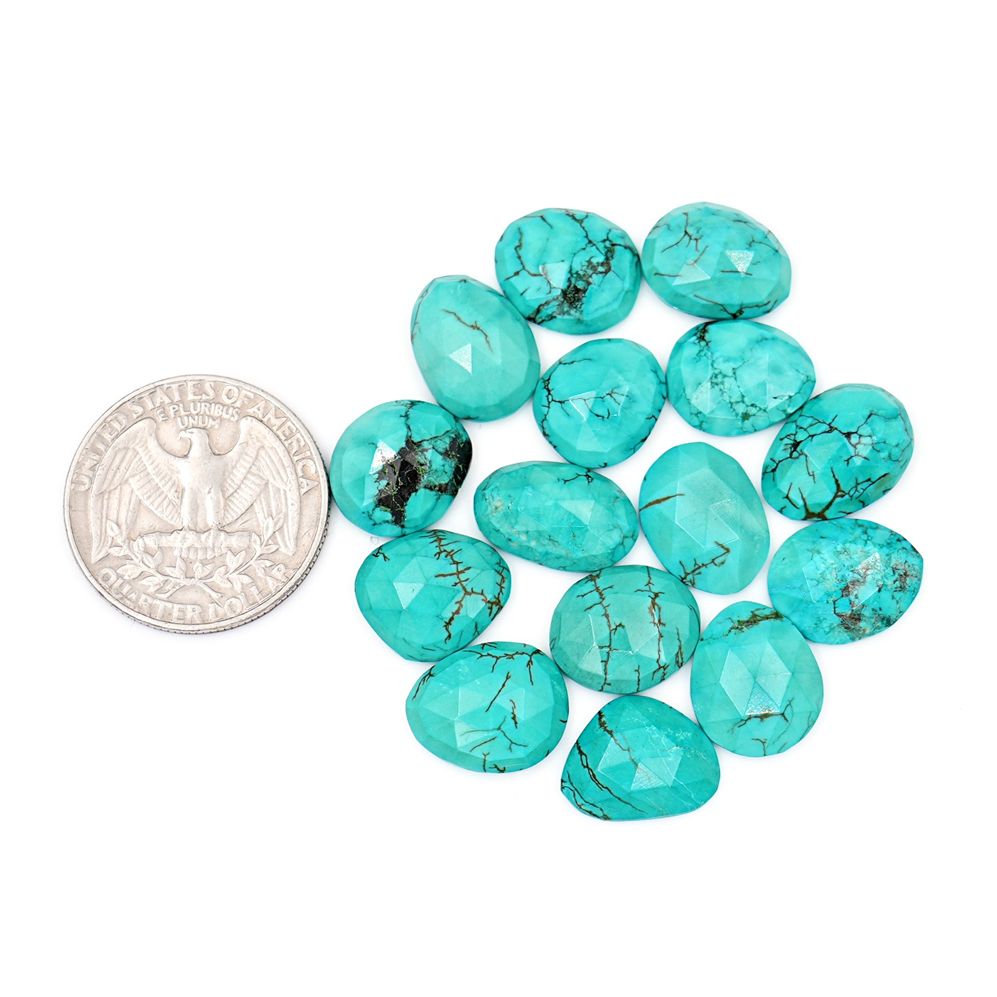 Freefrom Hubie Turquoise Cabochons | Rose Cut Blue Green Gemstone for Jewelry Making- 15 Pieces