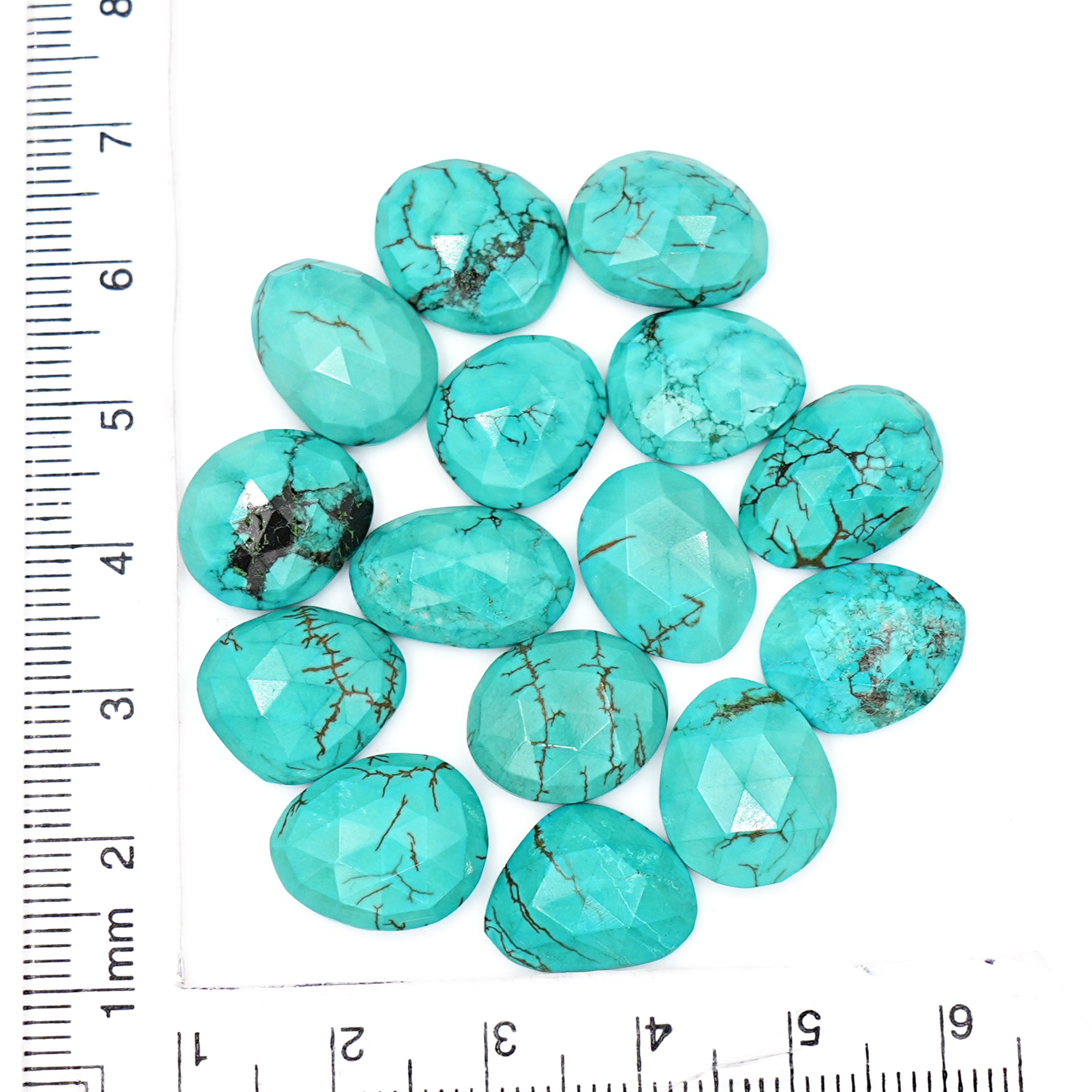 Freefrom Hubie Turquoise Cabochons | Rose Cut Blue Green Gemstone for Jewelry Making- 15 Pieces