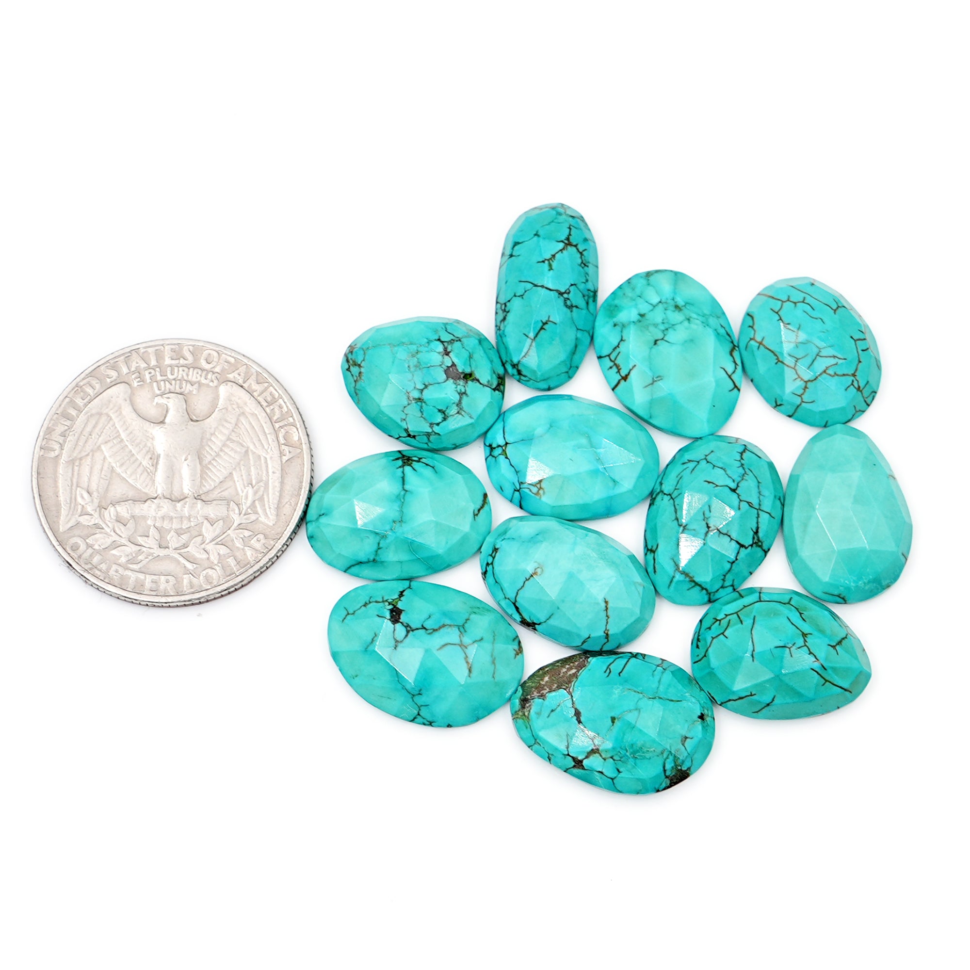 Rose Cut Hubei Turquoise Cabochons | Freefrom Gemstone for Jewelry Making- 12 Pieces