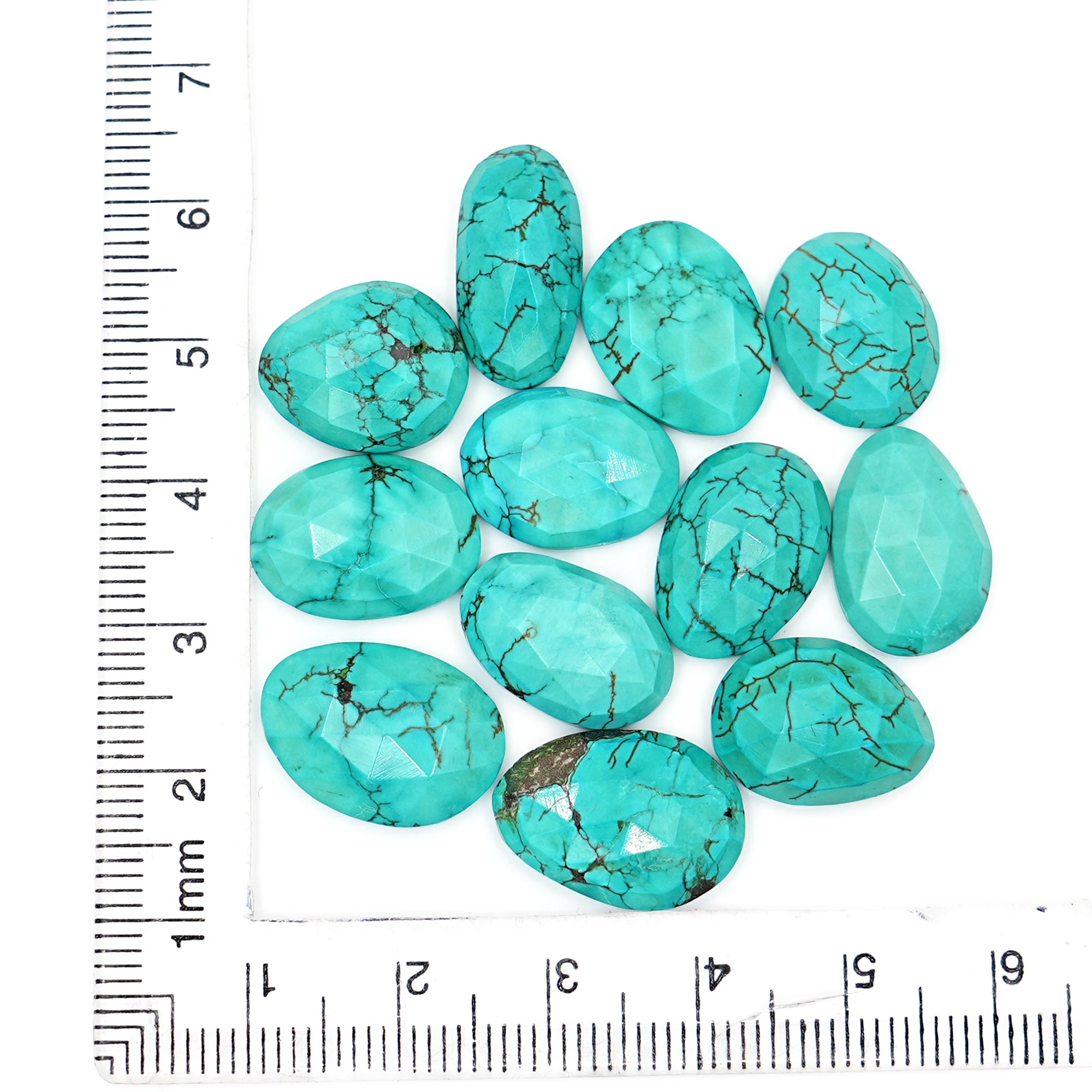 Rose Cut Hubei Turquoise Cabochons | Freefrom Gemstone for Jewelry Making- 12 Pieces