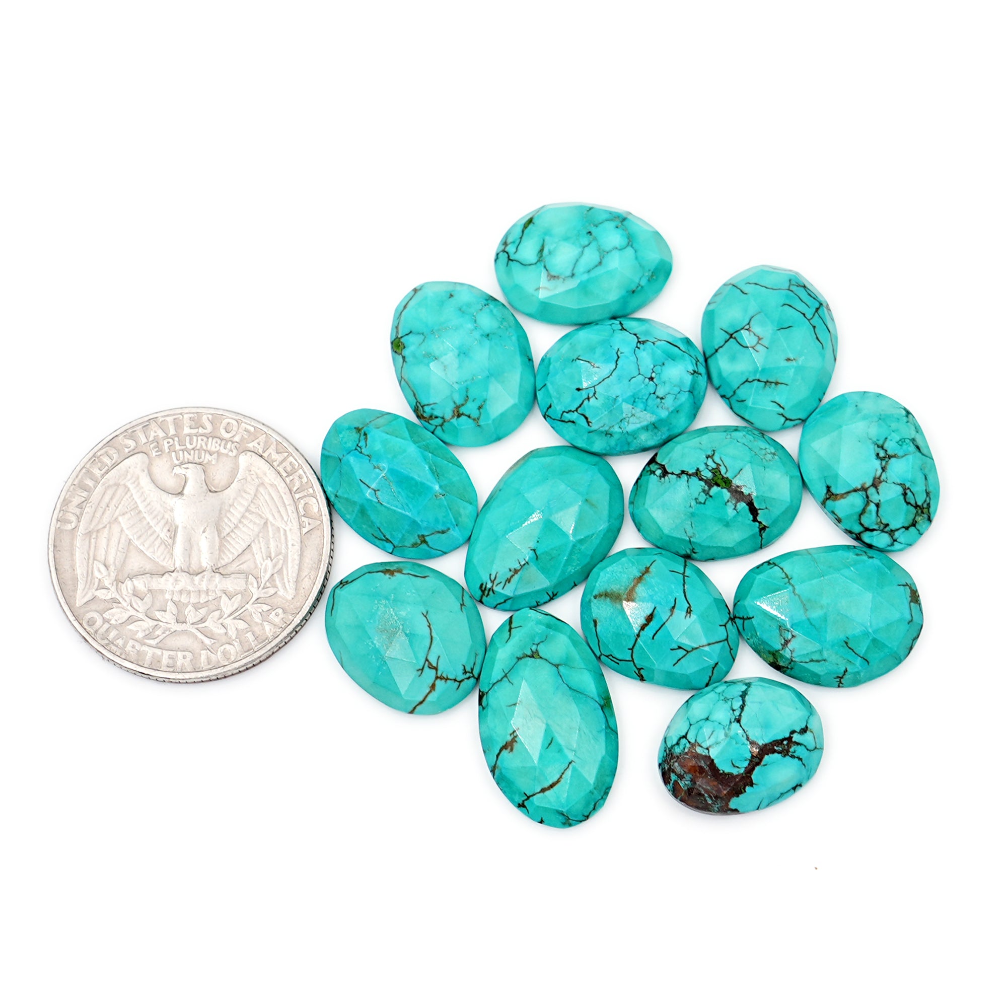 Rose Cut Hubei Turquoise Cabochons | Freefrom Gemstone for Jewelry Making- 13 Pieces