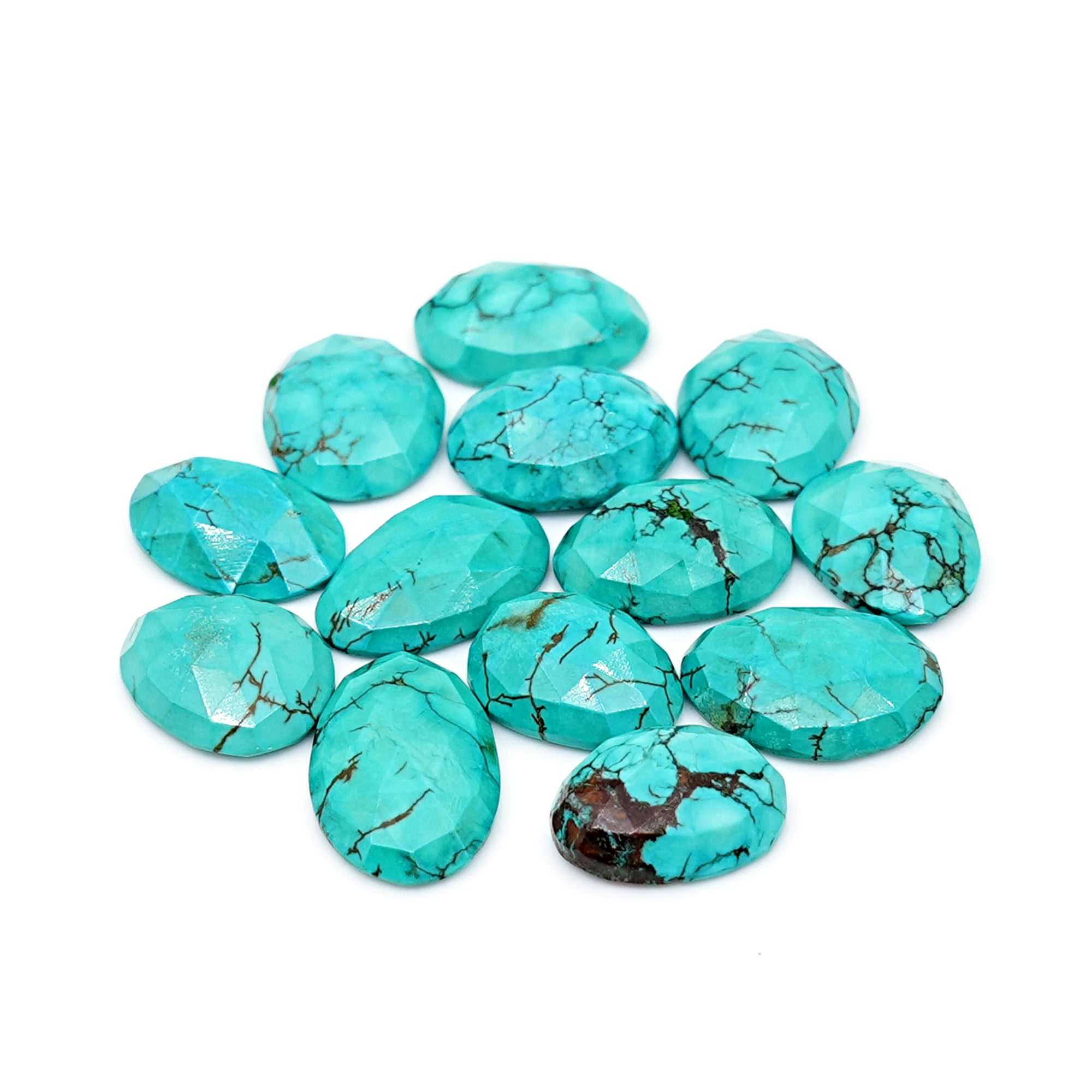 Rose Cut Hubei Turquoise Cabochons | Freefrom Gemstone for Jewelry Making- 13 Pieces