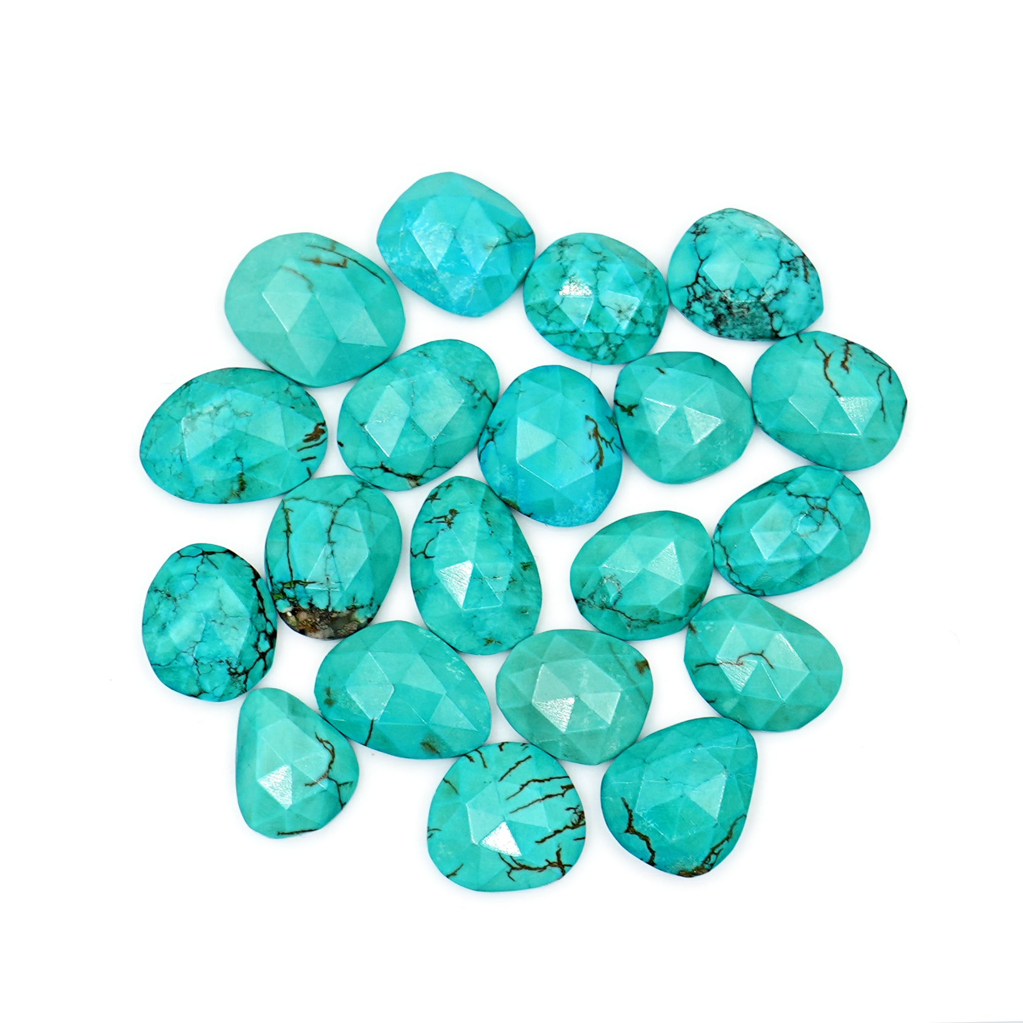 Rose Cut Hubei Turquoise Cabochons | Blue Green Freefrom Gemstone for Jewelry Making- 20 Pieces