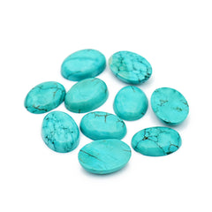 Hubei Turquoise Oval Shape Smooth Cabochons |  Gemstone for Jewelry Making- 10 Pieces