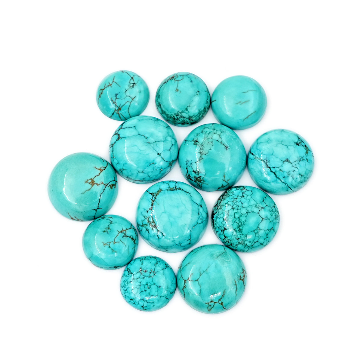 Round Shape Hubei Turquoise Cabochons | Smooth Gemstone for Jewelry Making- 12 Pieces