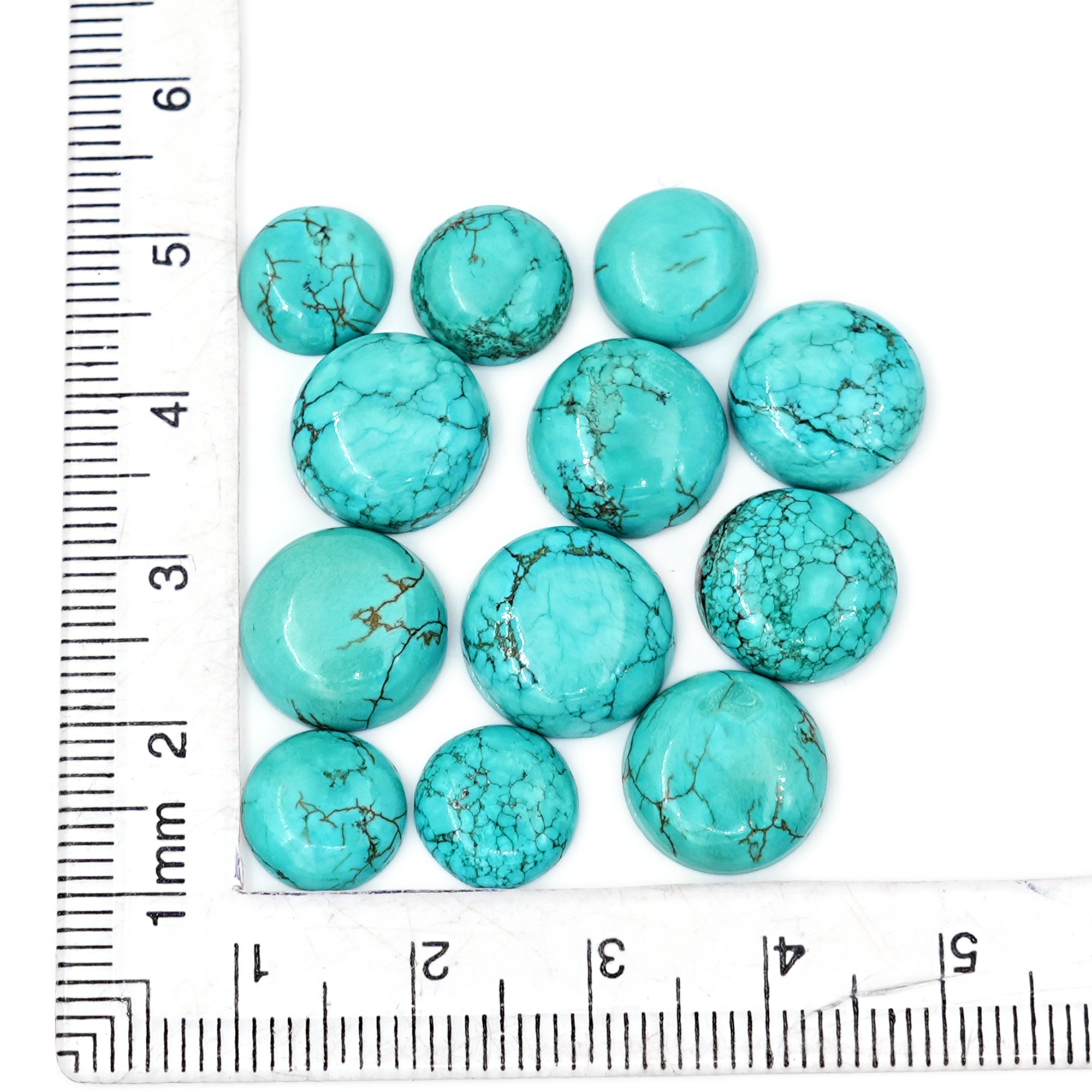 Round Shape Hubei Turquoise Cabochons | Smooth Gemstone for Jewelry Making- 12 Pieces