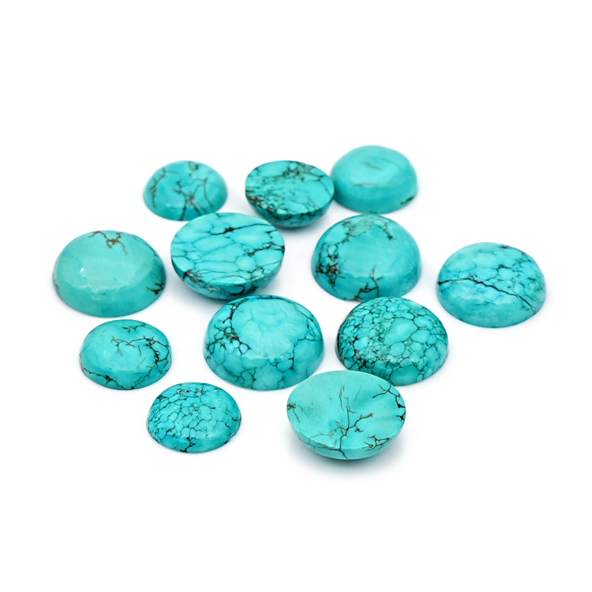 Round Shape Hubei Turquoise Cabochons | Smooth Gemstone for Jewelry Making- 12 Pieces