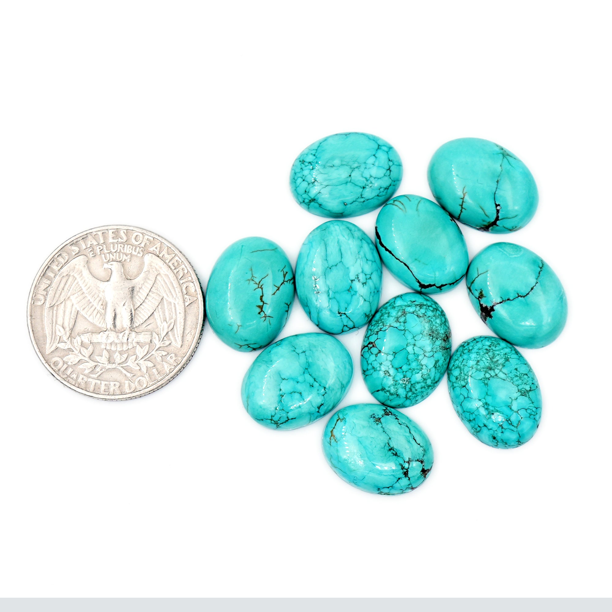 Hubei Turquoise Smooth Cabochons | Oval Shape Gemstone for Jewelry Making- 10 Pieces