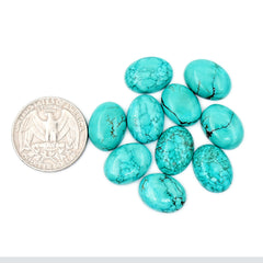 Hubei Turquoise Smooth Cabochons | Oval Shape Gemstone for Jewelry Making- 10 Pieces