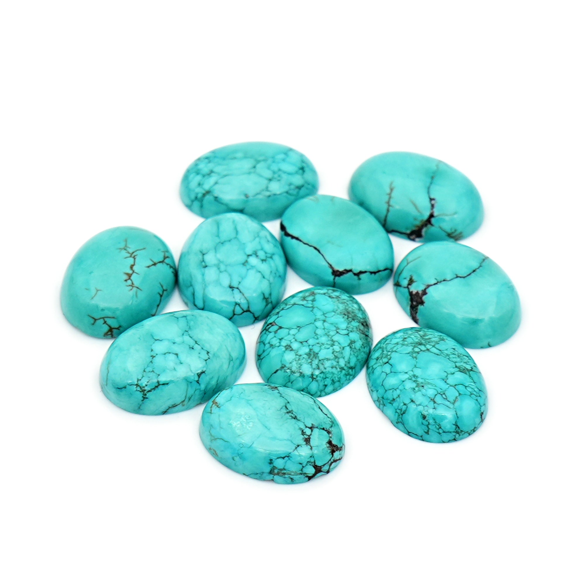 Hubei Turquoise Smooth Cabochons | Oval Shape Gemstone for Jewelry Making- 10 Pieces