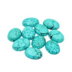 Hubei Turquoise Smooth Cabochons | Oval Shape Gemstone for Jewelry Making- 10 Pieces