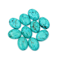 Blue Hubei Turquoise Smooth Cabochons | Oval Shape Gemstone for Jewelry Making- 10 Pieces