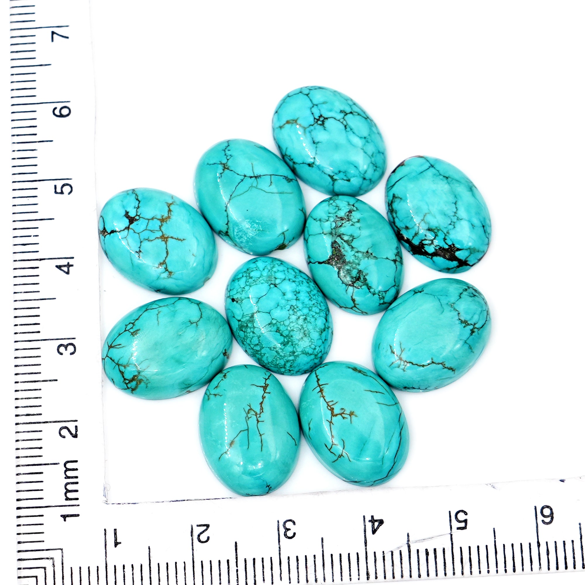 Blue Hubei Turquoise Smooth Cabochons | Oval Shape Gemstone for Jewelry Making- 10 Pieces