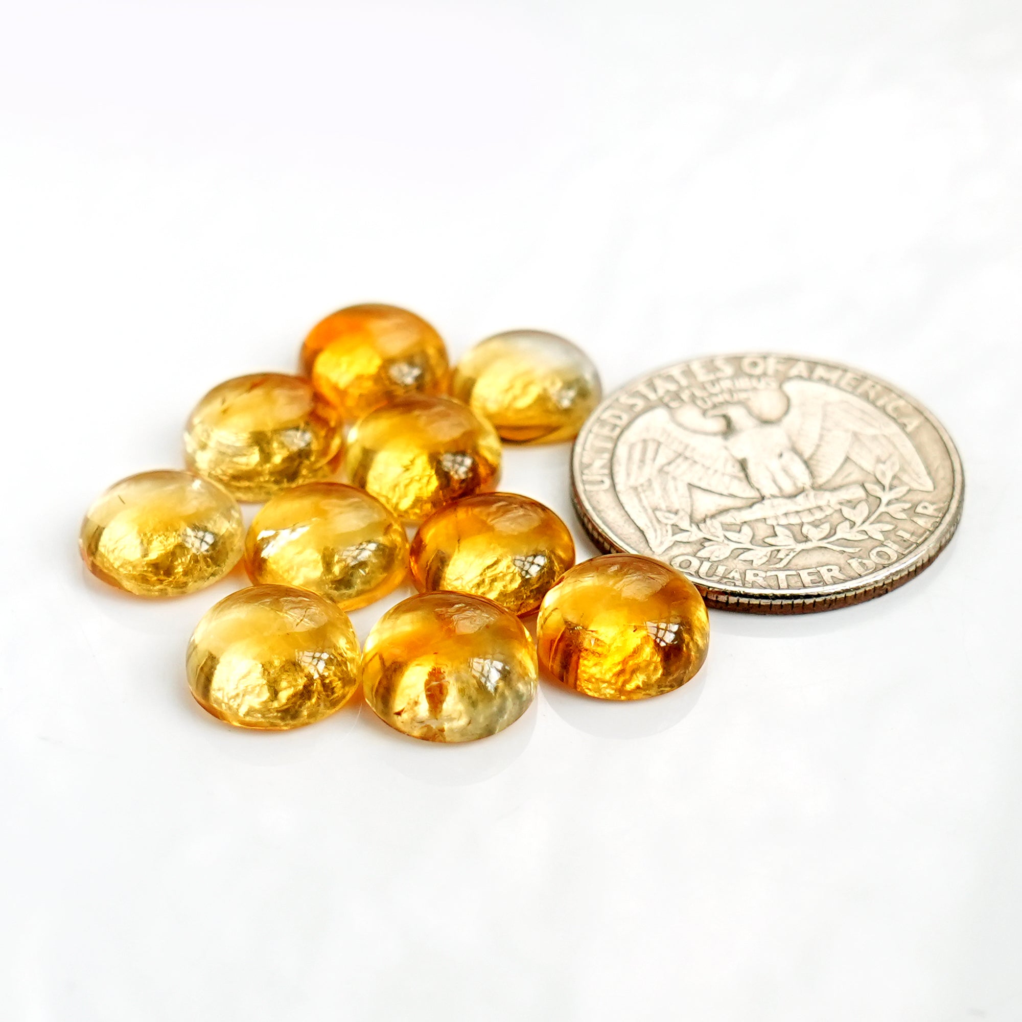 Natural Citrine Cabochon 10mm Round Flat Back Loose Gemstones for Jewelry Making - 10 Pieces