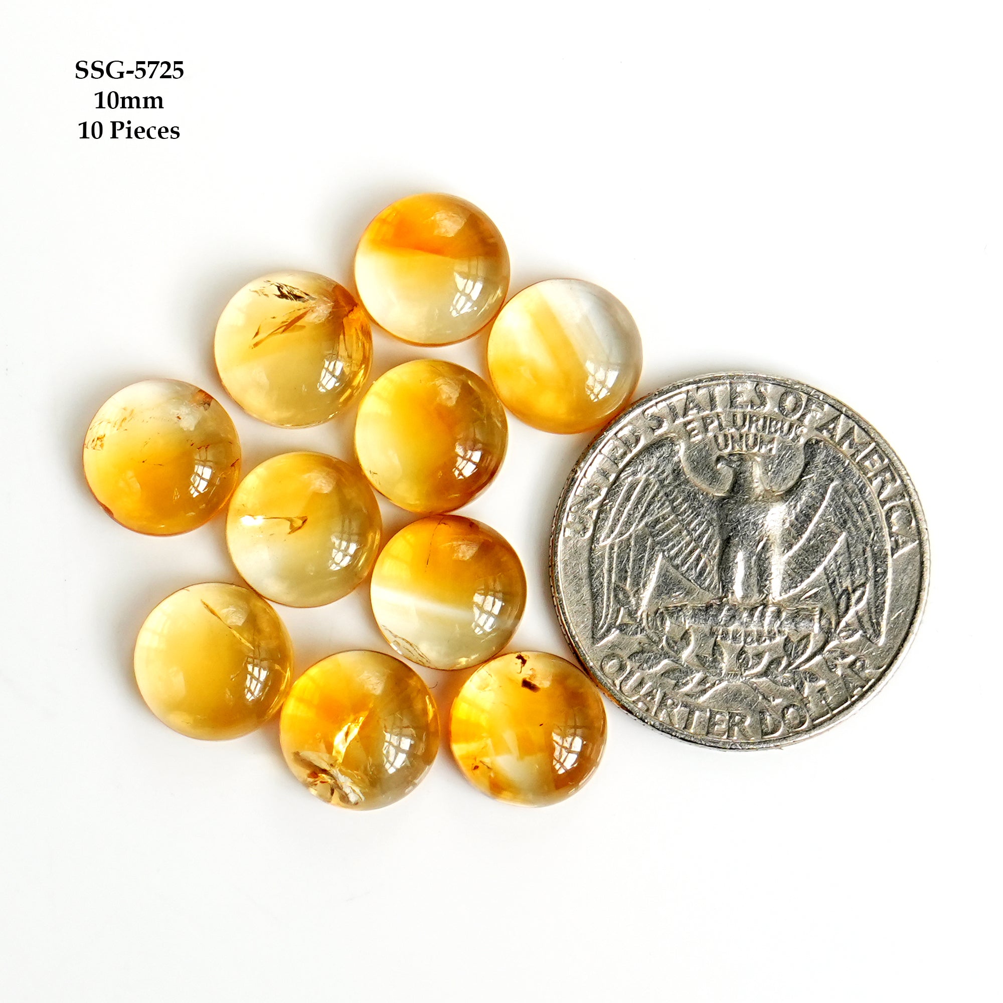 Natural Citrine Cabochon 10mm Round Flat Back Loose Gemstones for Jewelry Making - 10 Pieces