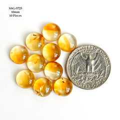 Natural Citrine Cabochon 10mm Round Flat Back Loose Gemstones for Jewelry Making - 10 Pieces