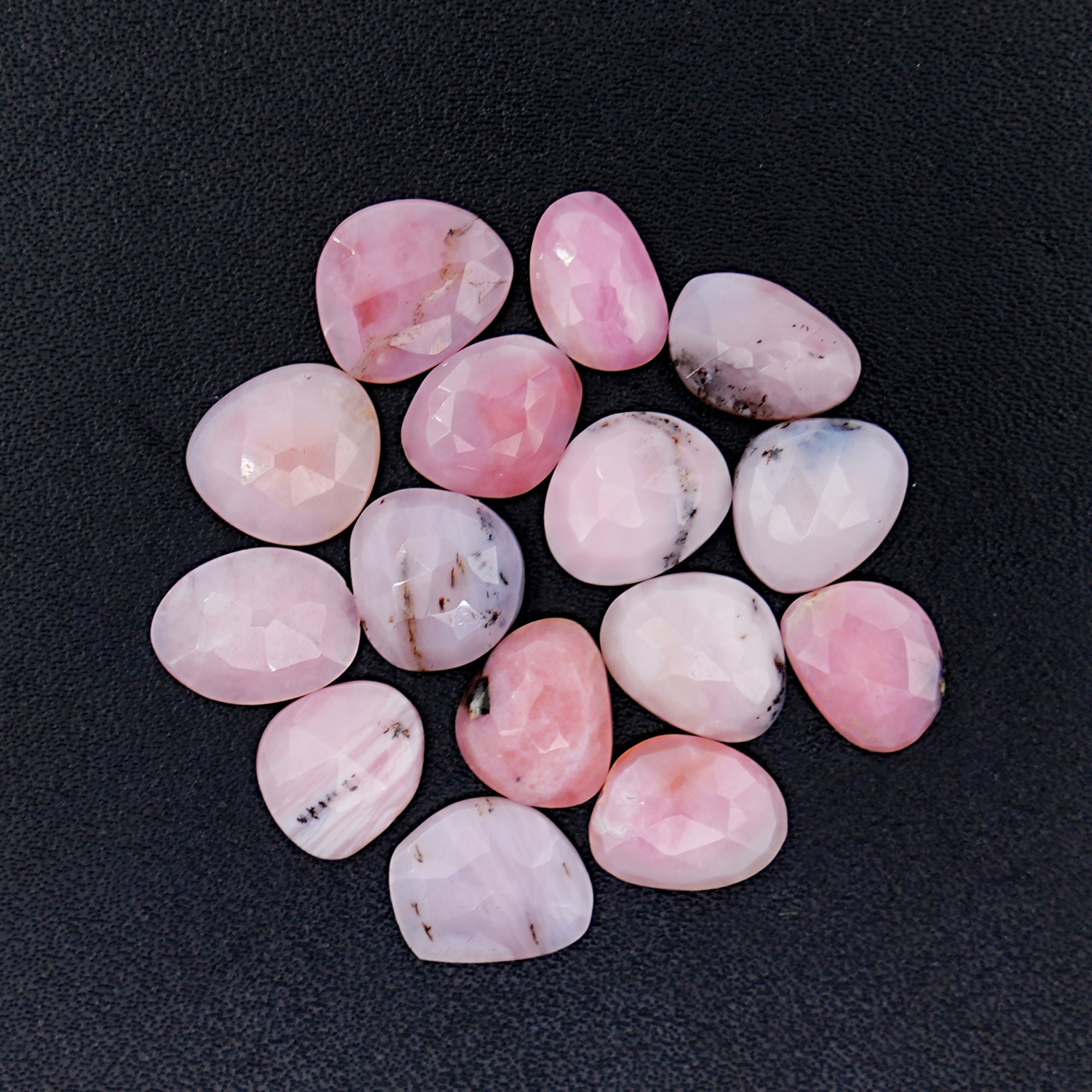 Pink Opal Rose Cut Gemstones | Peruvian Pink Cabochon for Jewelry Making - 15 pieces