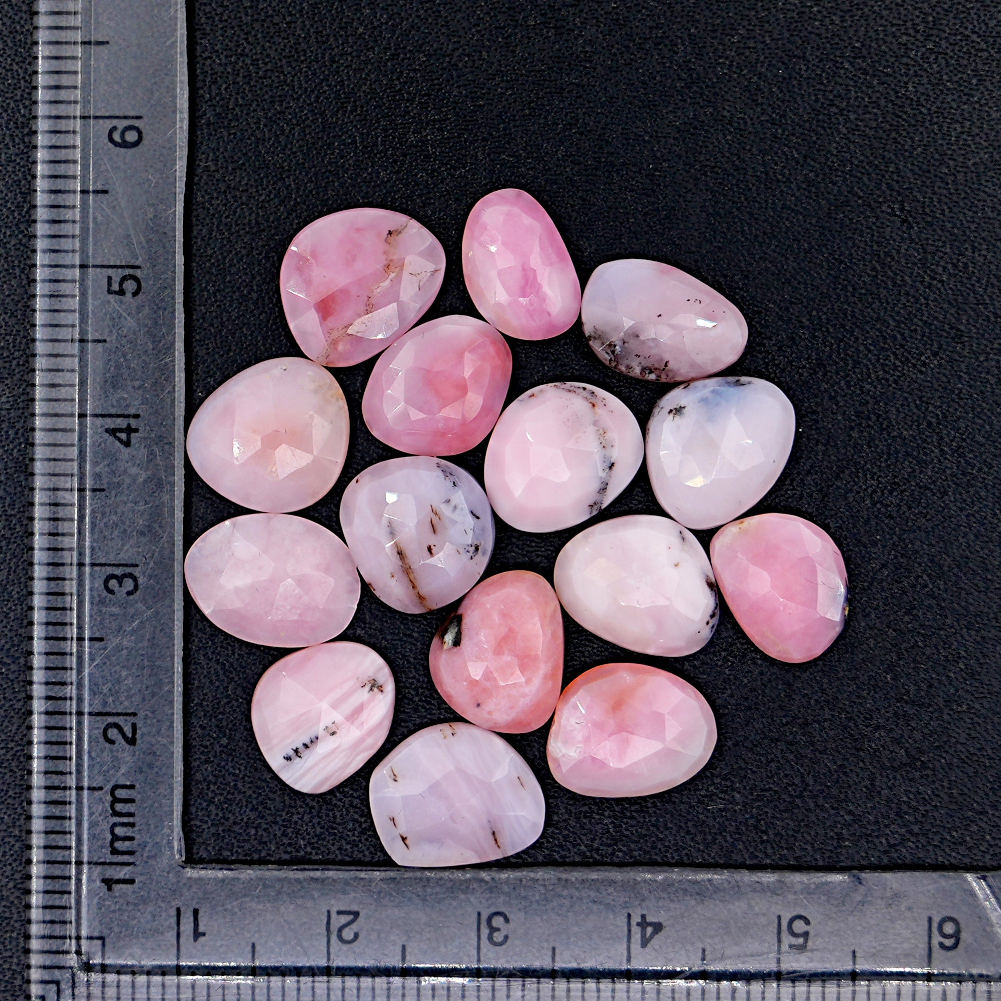 Pink Opal Rose Cut Gemstones | Peruvian Pink Cabochon for Jewelry Making - 15 pieces