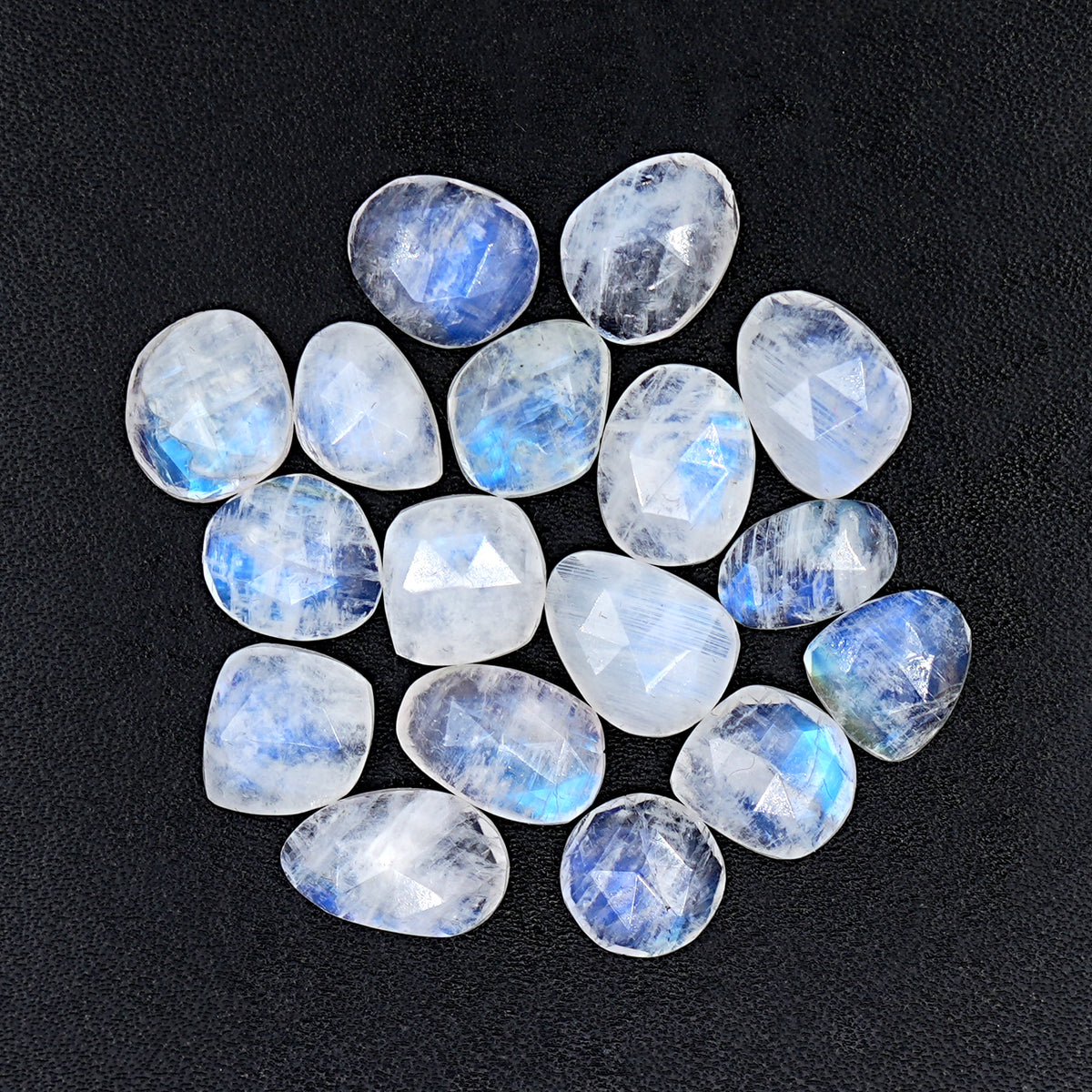 Freeform Rainbow Moonstone Cabochon | Rose Cut Gemstone For Jewelry Making - 17 Pieces