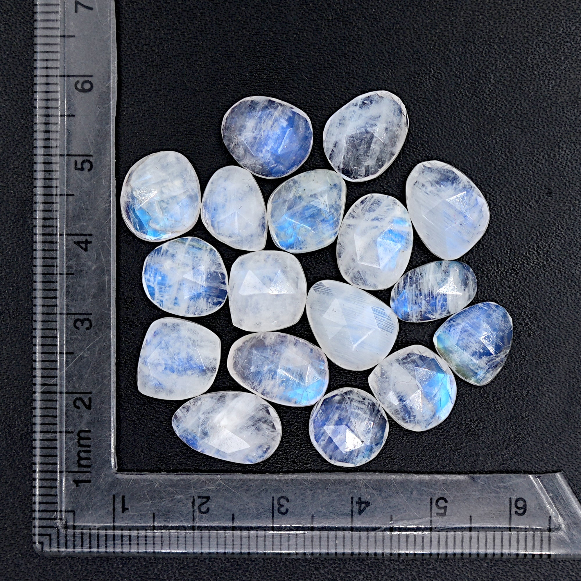 Freeform Rainbow Moonstone Cabochon | Rose Cut Gemstone For Jewelry Making - 17 Pieces