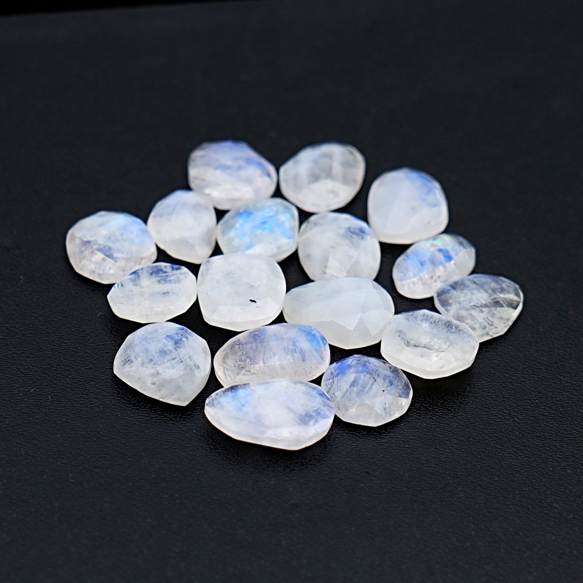 Freeform Rainbow Moonstone Cabochon | Rose Cut Gemstone For Jewelry Making - 17 Pieces