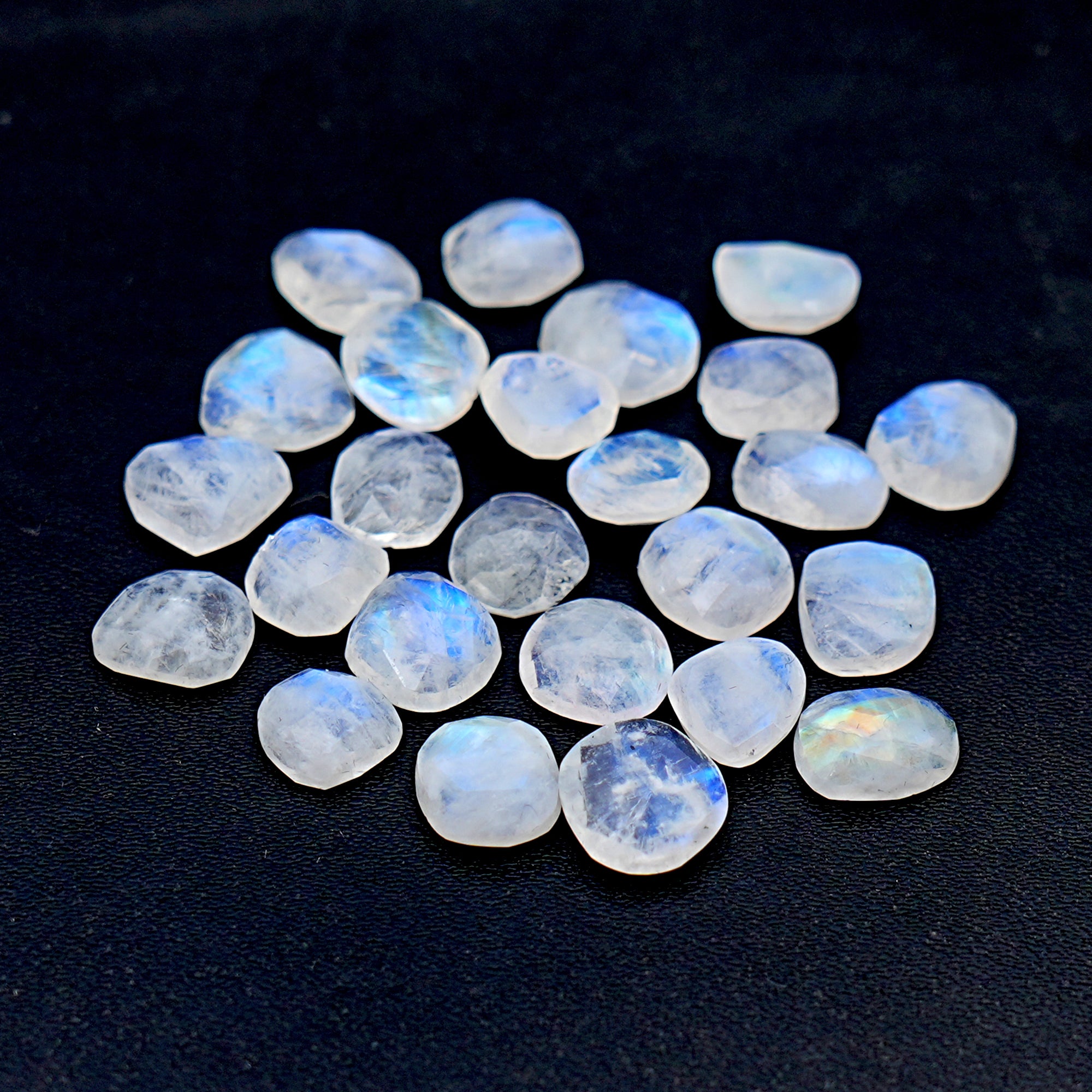 Rose Cut Rainbow Moonstone Cabochons | Freefrom Gemstone For Jewelry Making - 25 Pieces