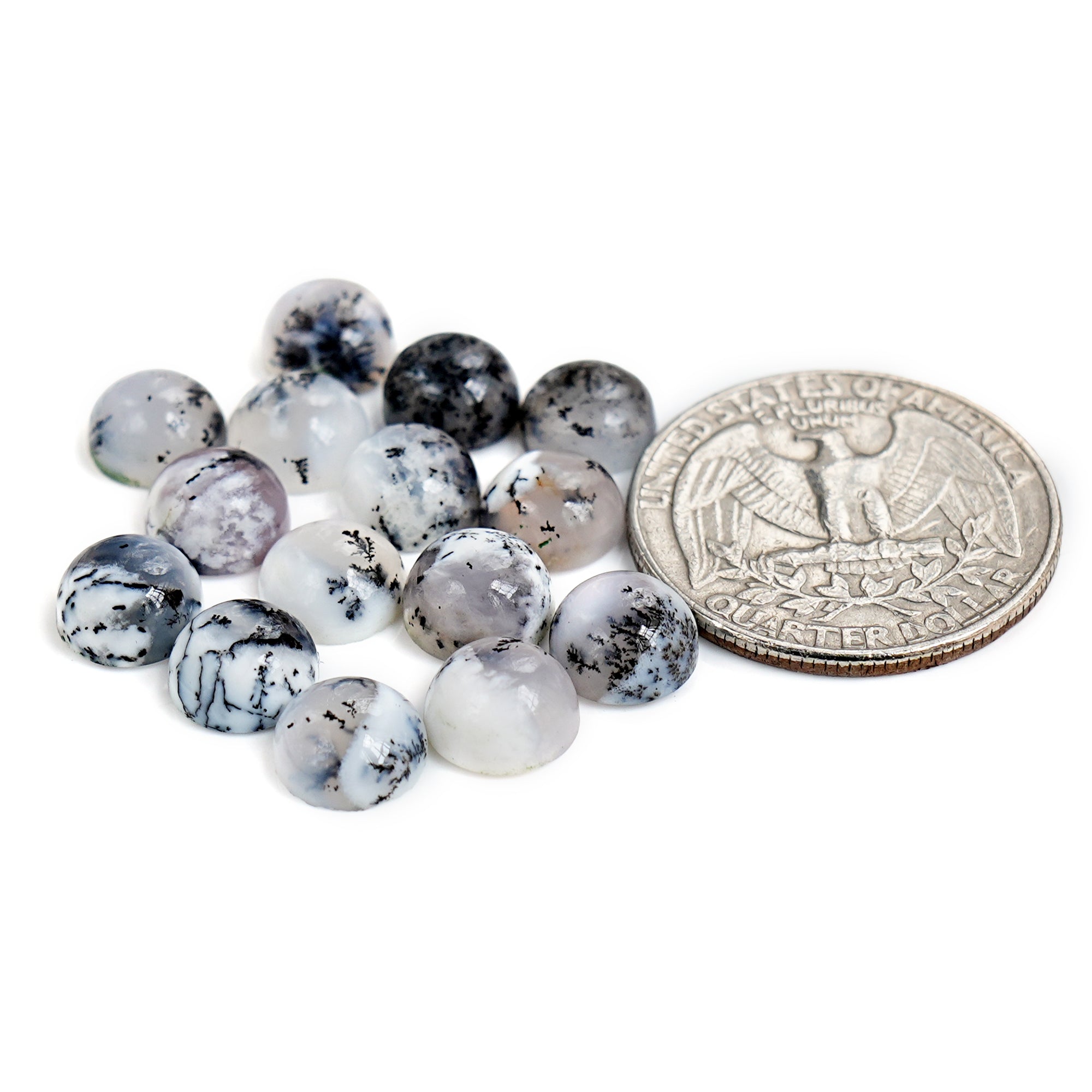 Dendritic Agate Cabochons | Natural Flatback Loose Gemstones For Jewelry Making - 15 Pieces