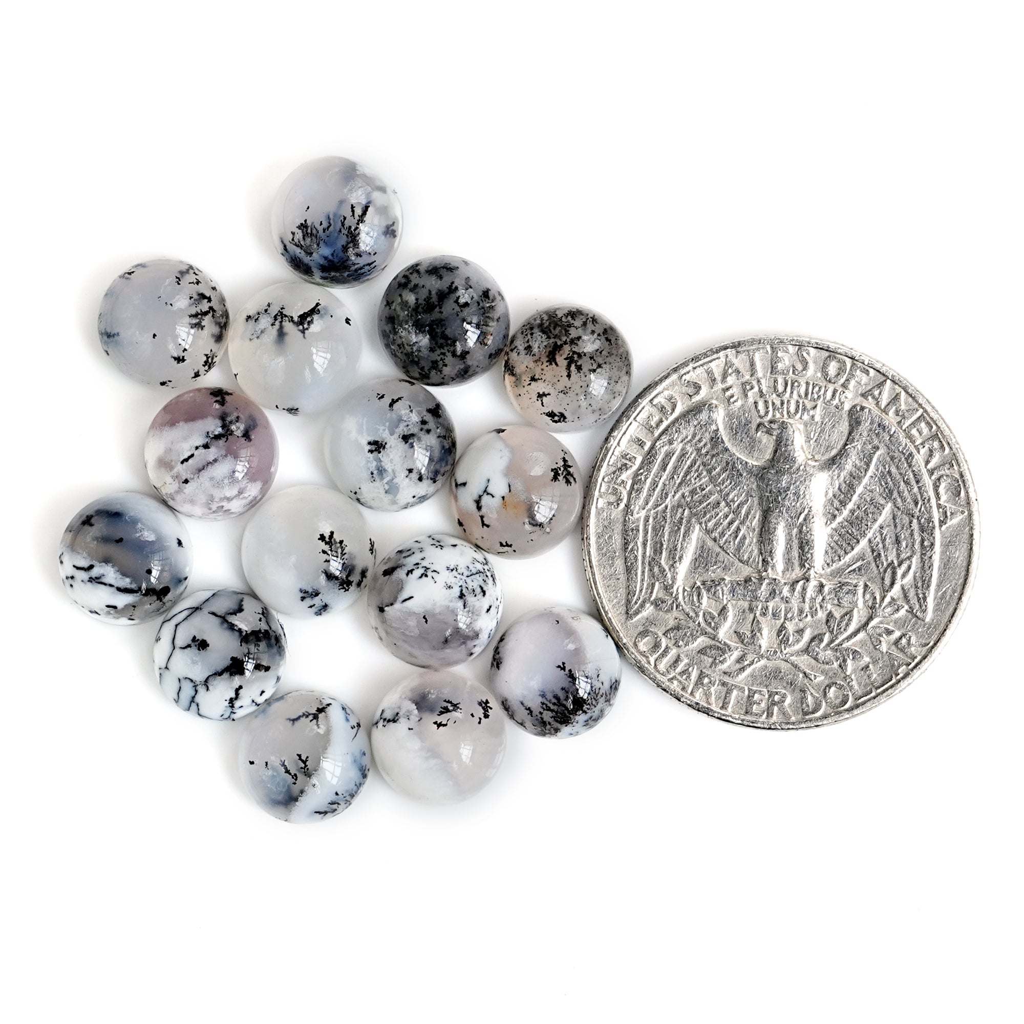 Dendritic Agate Cabochons | Natural Flatback Loose Gemstones For Jewelry Making - 15 Pieces