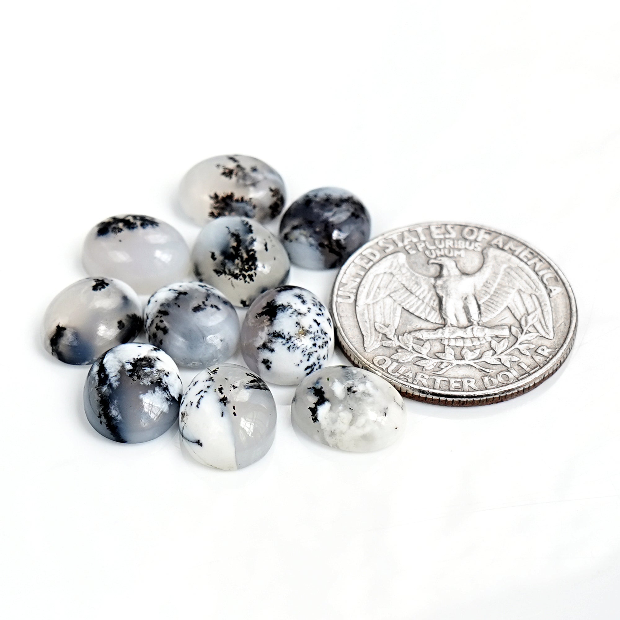 Dendritic Agate Cabochons | Natural Flatback Loose Gemstones For Jewelry Making - 10 Pieces