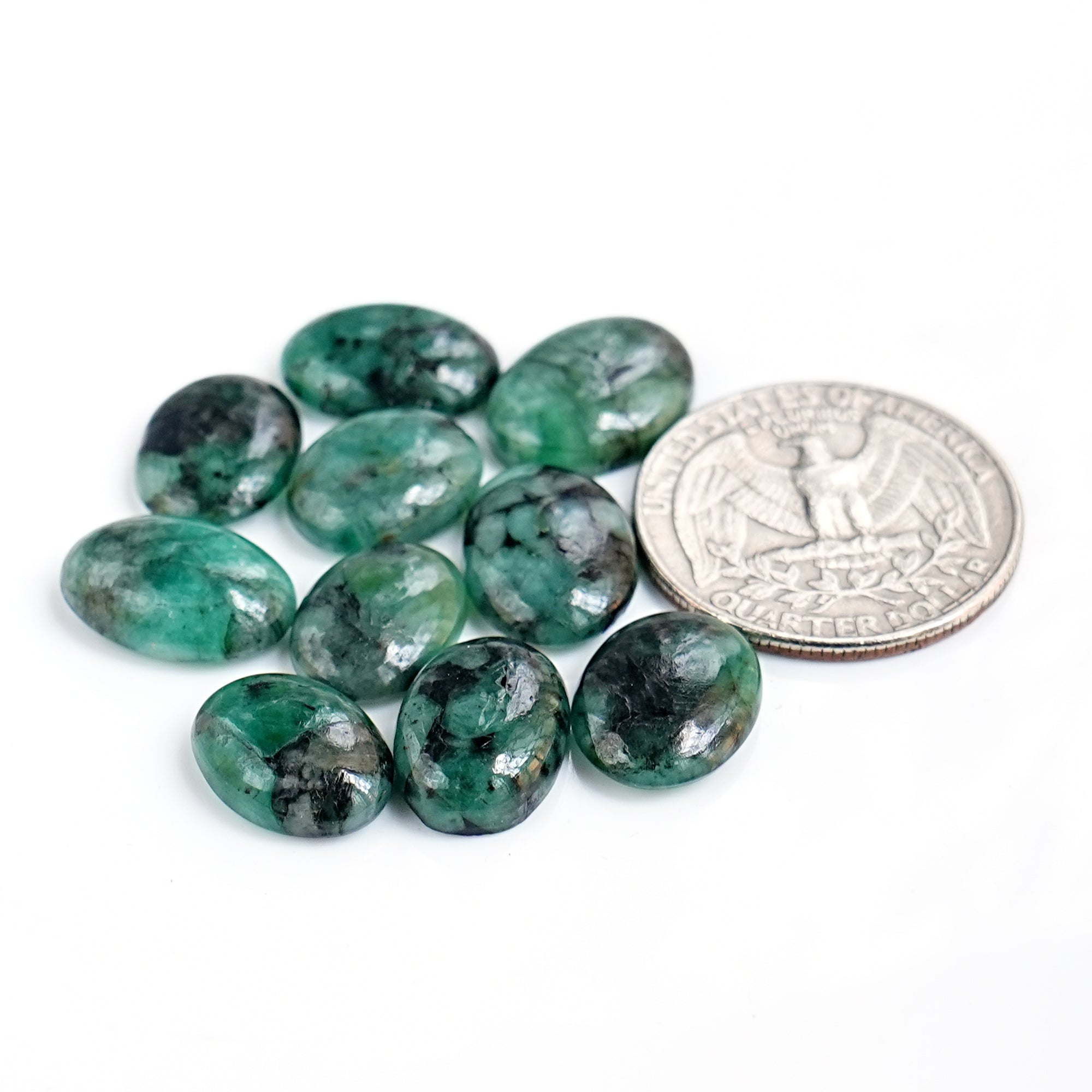 Lush Green Emerald Smooth Cabochons | Freeform Gemstones for Jewelry Making - 10 Pieces