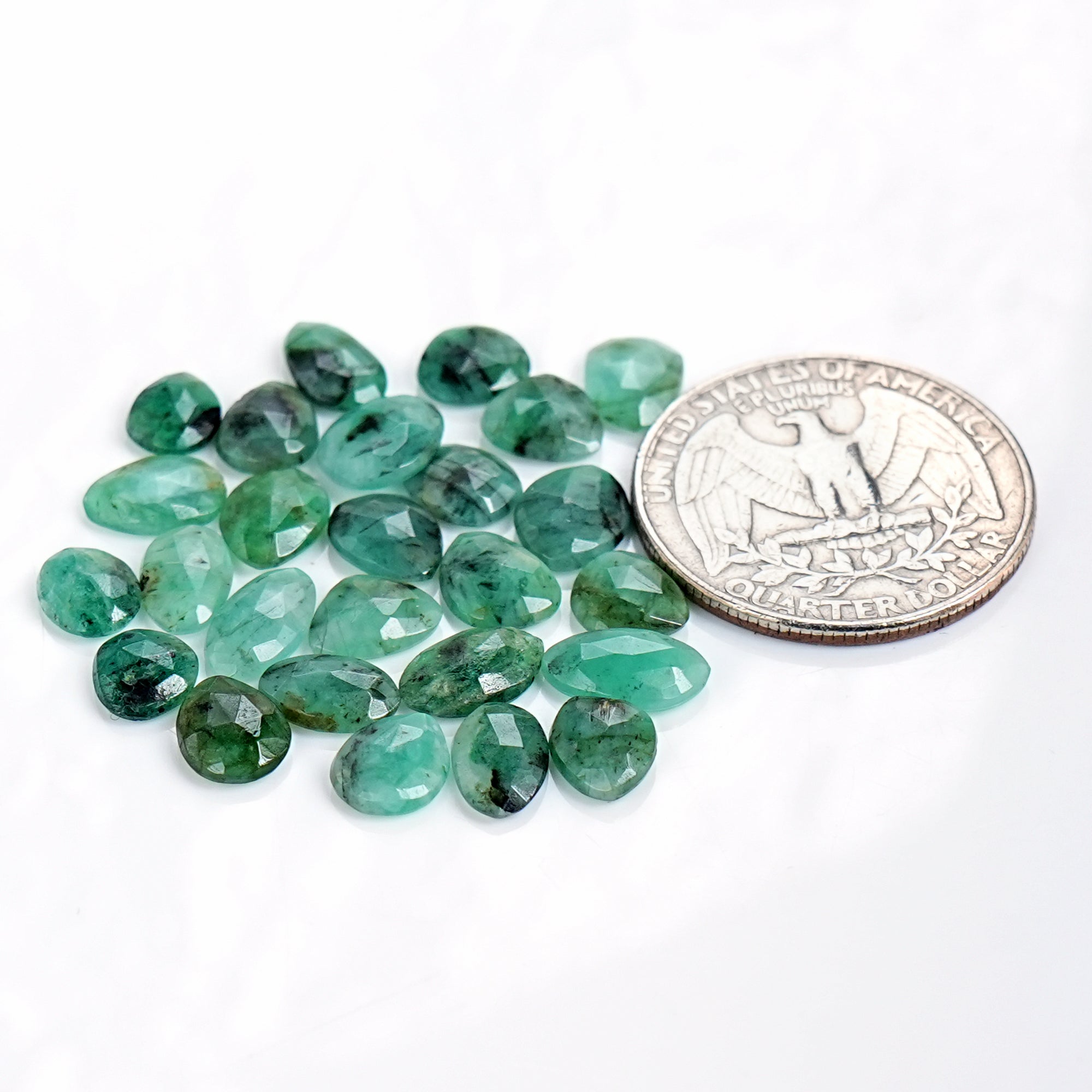 Natural Emerald Rose Cut Cabochons | Freeform Zambian Emerald Gemstone - 26 Pieces