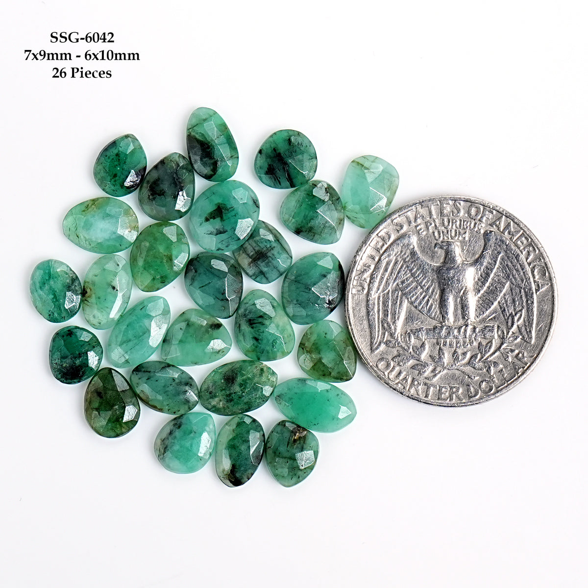 Natural Emerald Rose Cut Cabochons | Freeform Zambian Emerald Gemstone - 26 Pieces