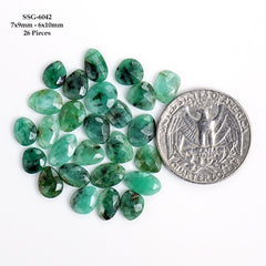 Natural Emerald Rose Cut Cabochons | Freeform Zambian Emerald Gemstone - 26 Pieces