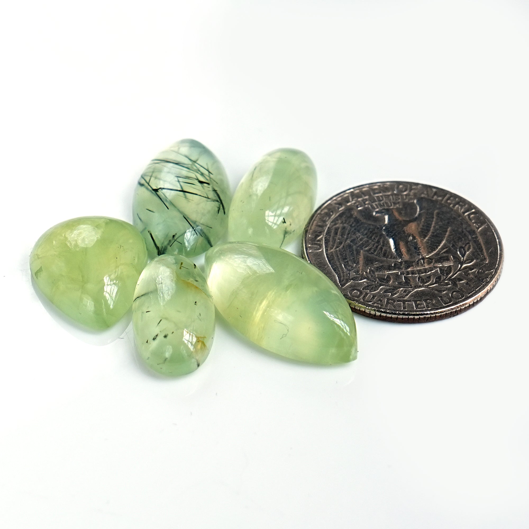 Natural Prehnite Cabochons | Mix Shape Green Gemstones for Jewelry Making - 5 Pieces