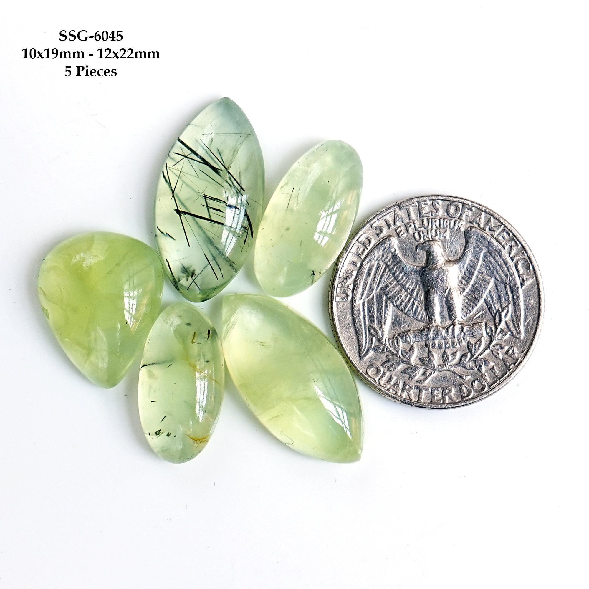 Natural Prehnite Cabochons | Mix Shape Green Gemstones for Jewelry Making - 5 Pieces