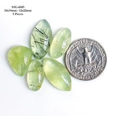 Natural Prehnite Cabochons | Mix Shape Green Gemstones for Jewelry Making - 5 Pieces
