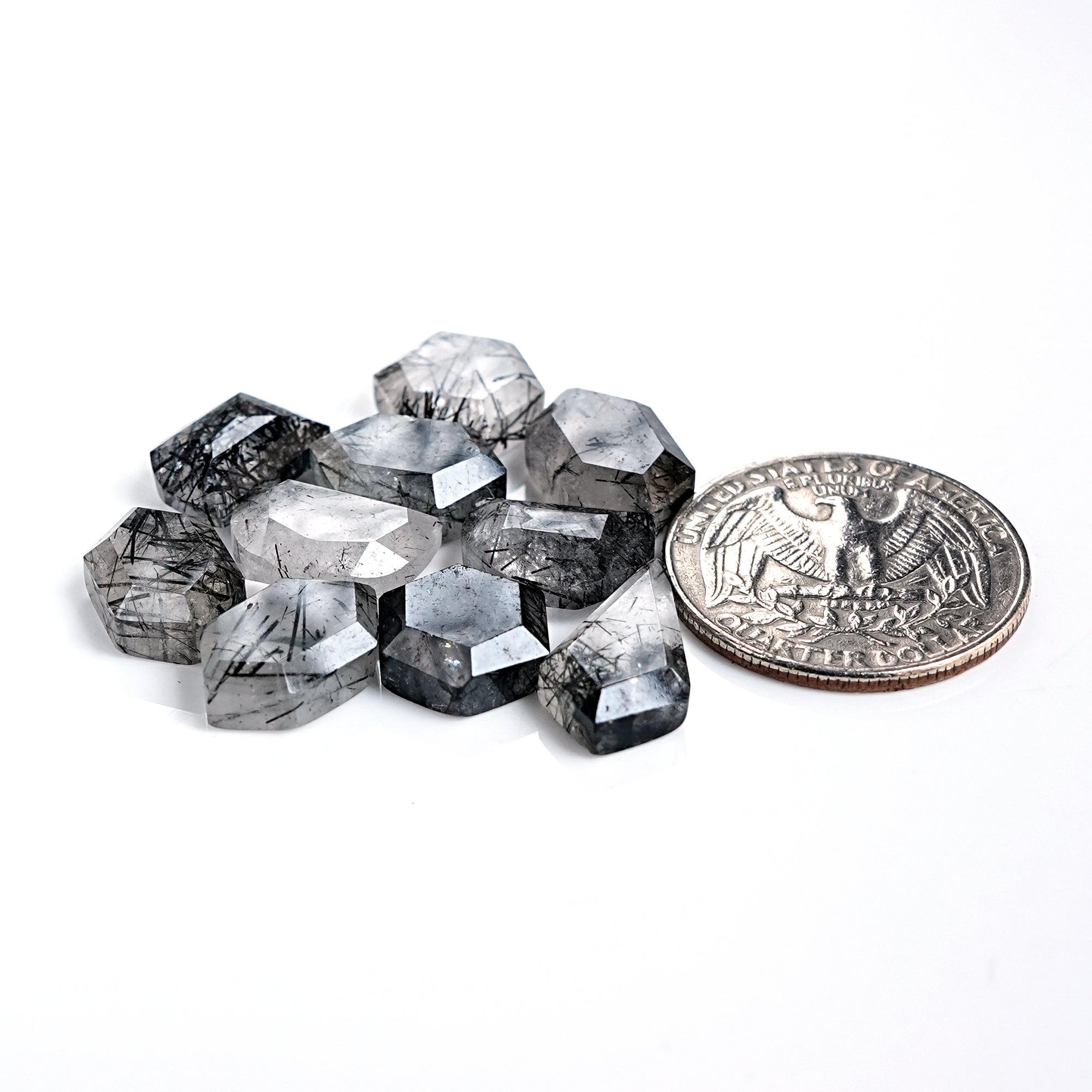 Black Dot Rutile Smooth Step Cuts Cabochons | Freeform Gems with Natural Inclusions - 10 pieces