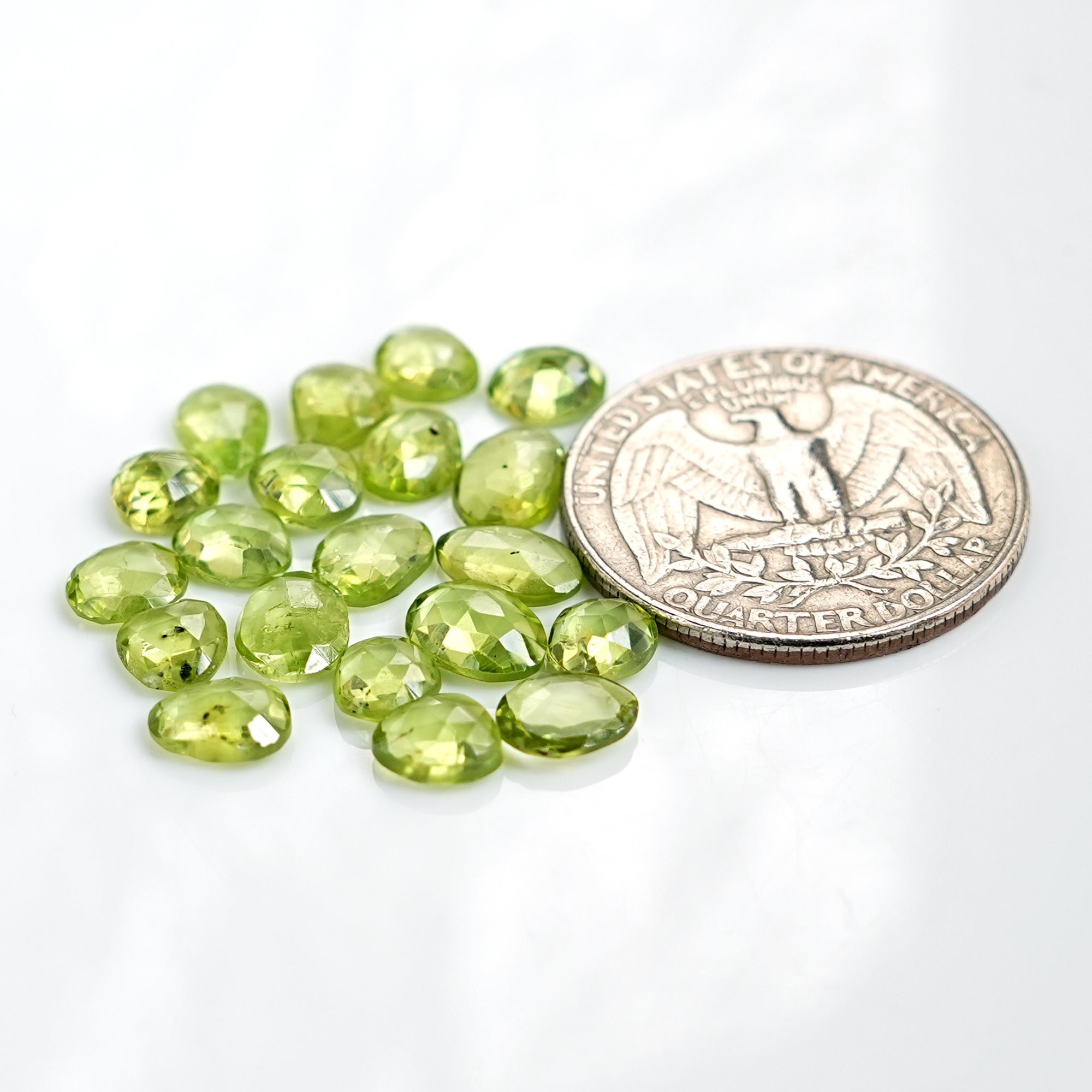 Natural Peridot Freeform Green Gemstones | Rose Cut Cabochons for Jewelry Making - 20 Pieces