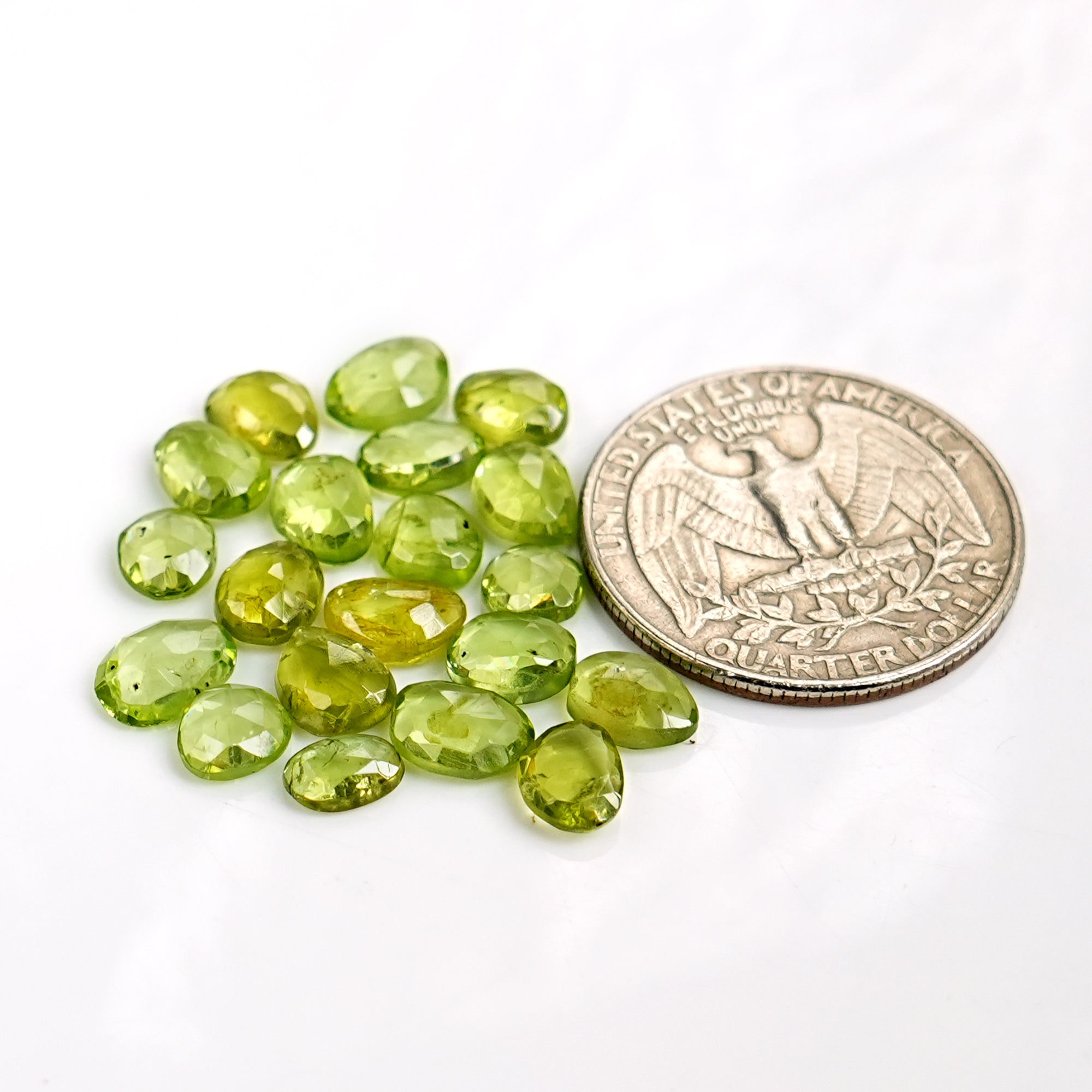 Natural Peridot Rose Cut Cabochon Freeform Flat Back Loose Gemstones for Jewelry Making - 20 Pieces
