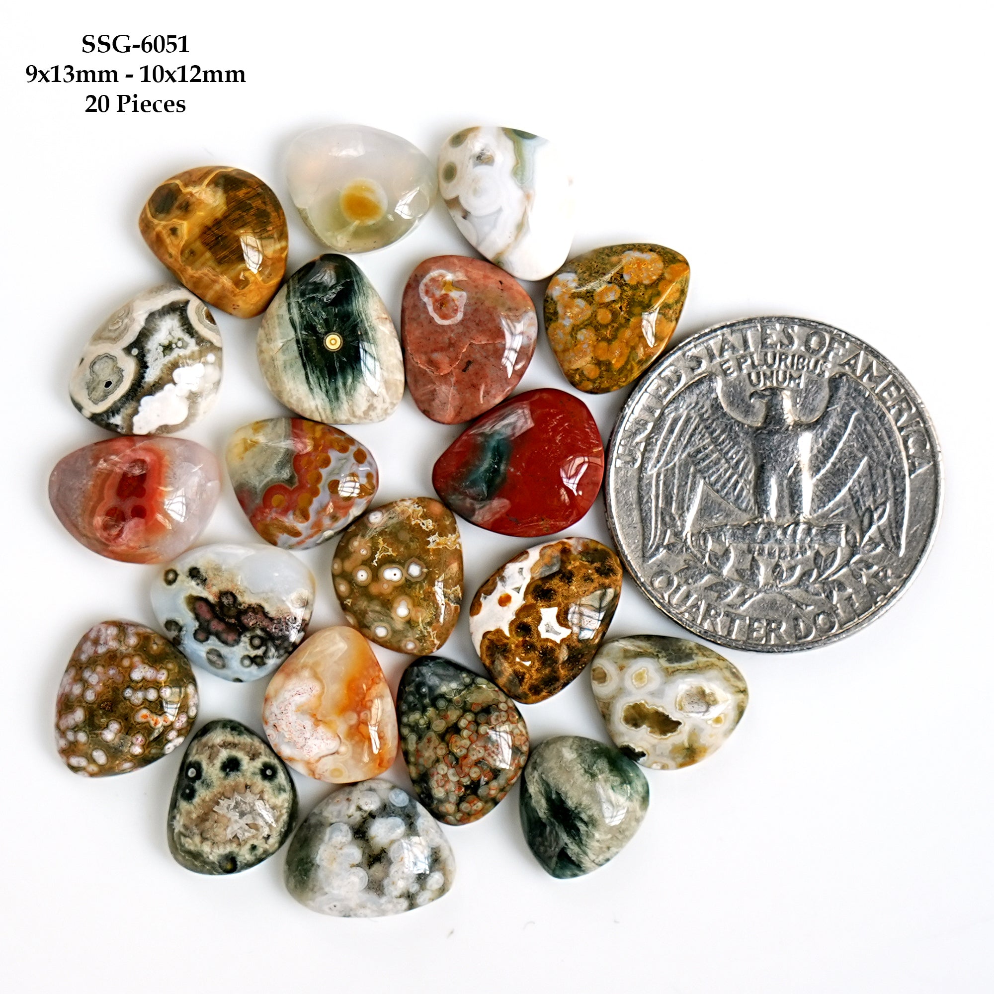 Ocean Jasper Cabochons Freeform | Natural Gemstones for Jewelry Making - 20 Pieces