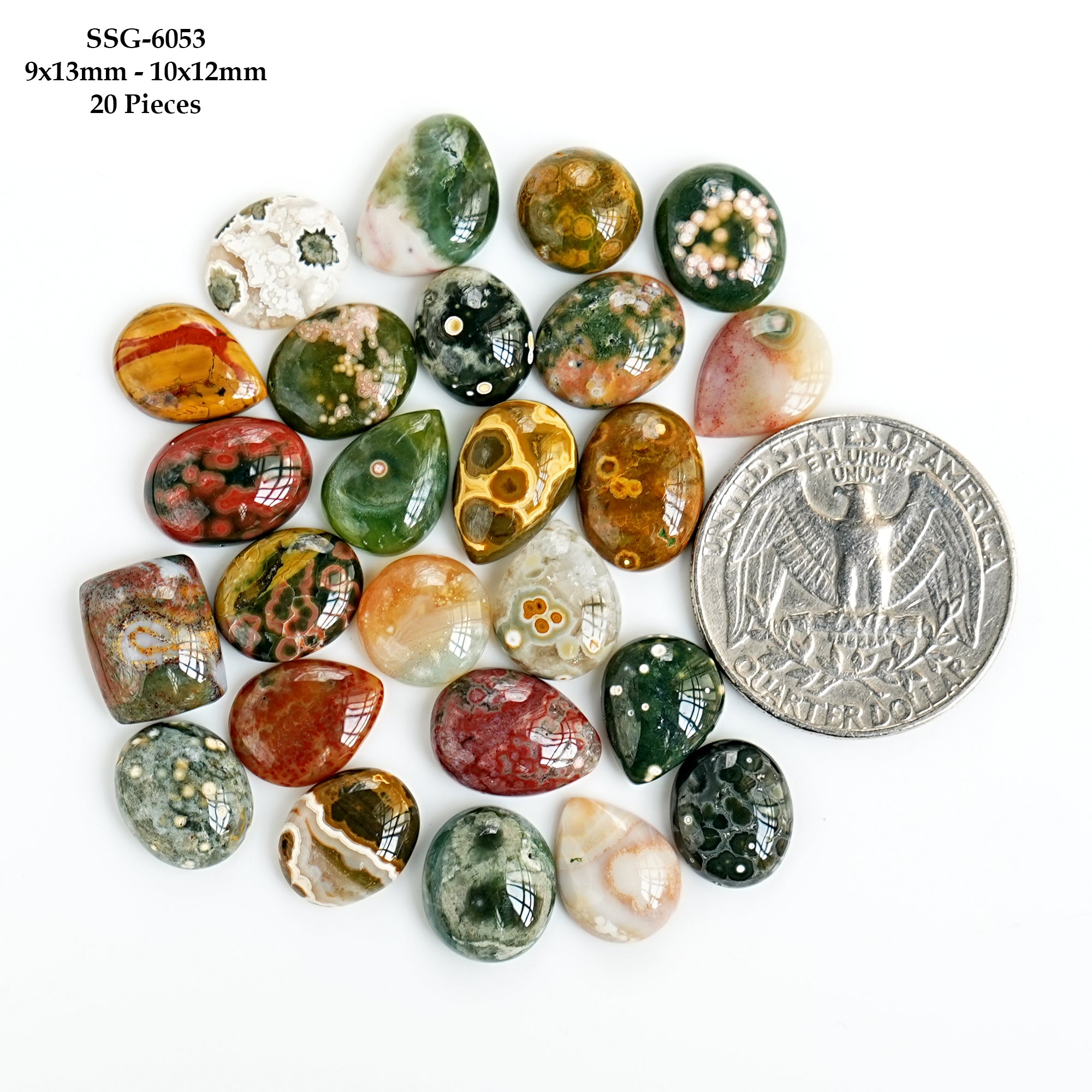 Ocean Jasper Cabochons Freeform | Natural Flatback Loose Gemstones for Jewelry Making - 20 Pieces