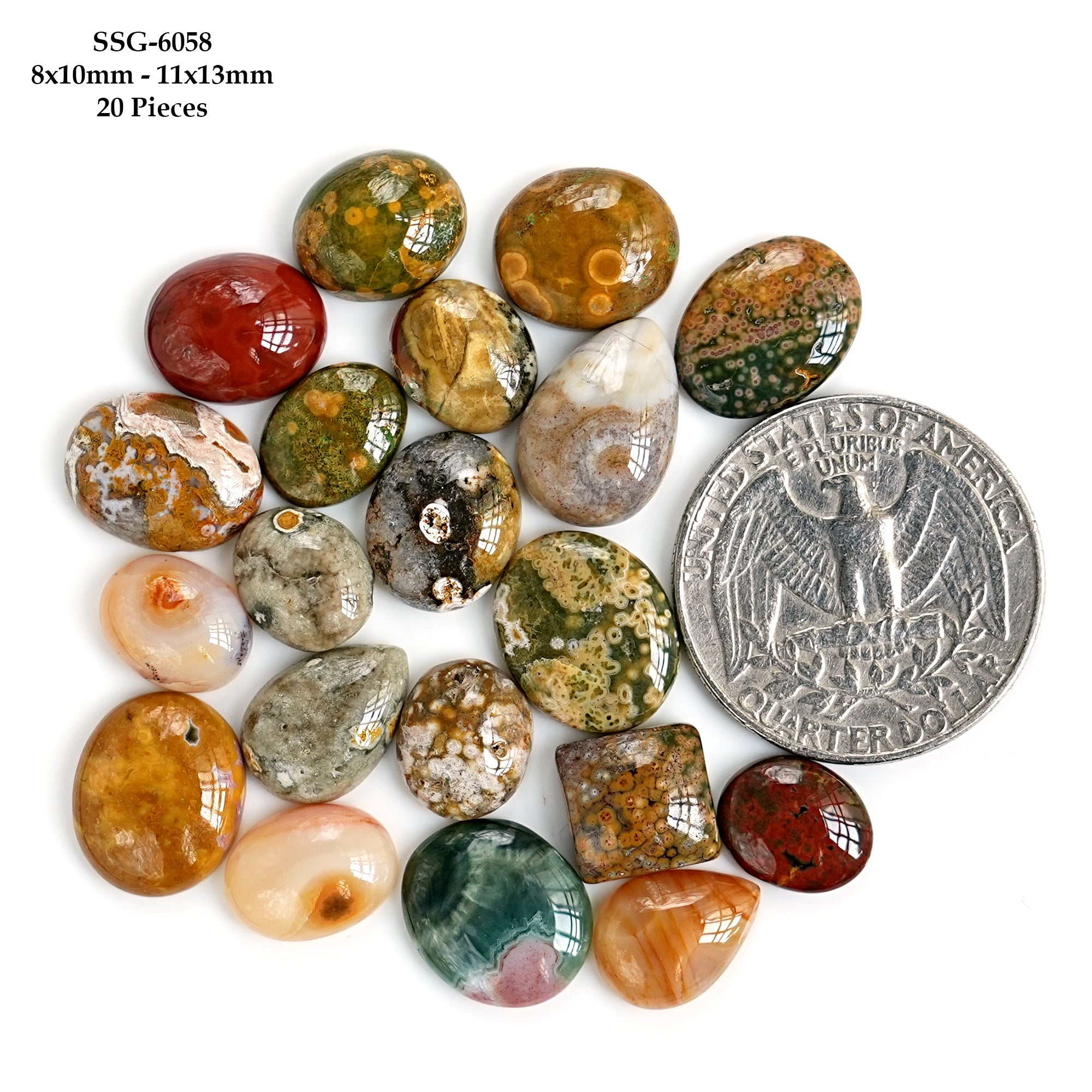 Ocean Jasper Cabochons Freeform | Natural Gemstones for Jewelry Making - 20 Pieces