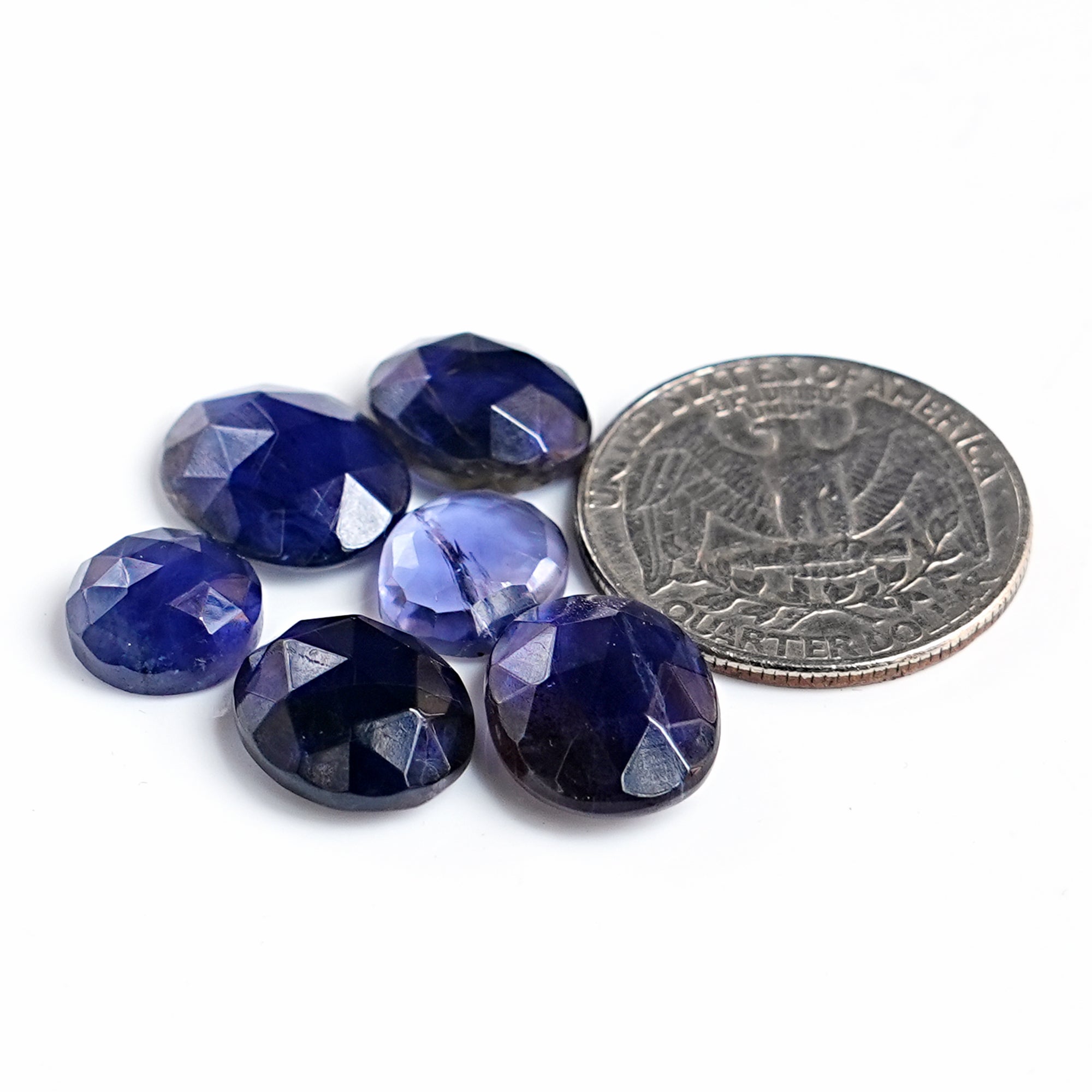Iolite Rosecut Cabochons | Freeform Indigo Blue Gemstones For Jewelry - 6 Pieces