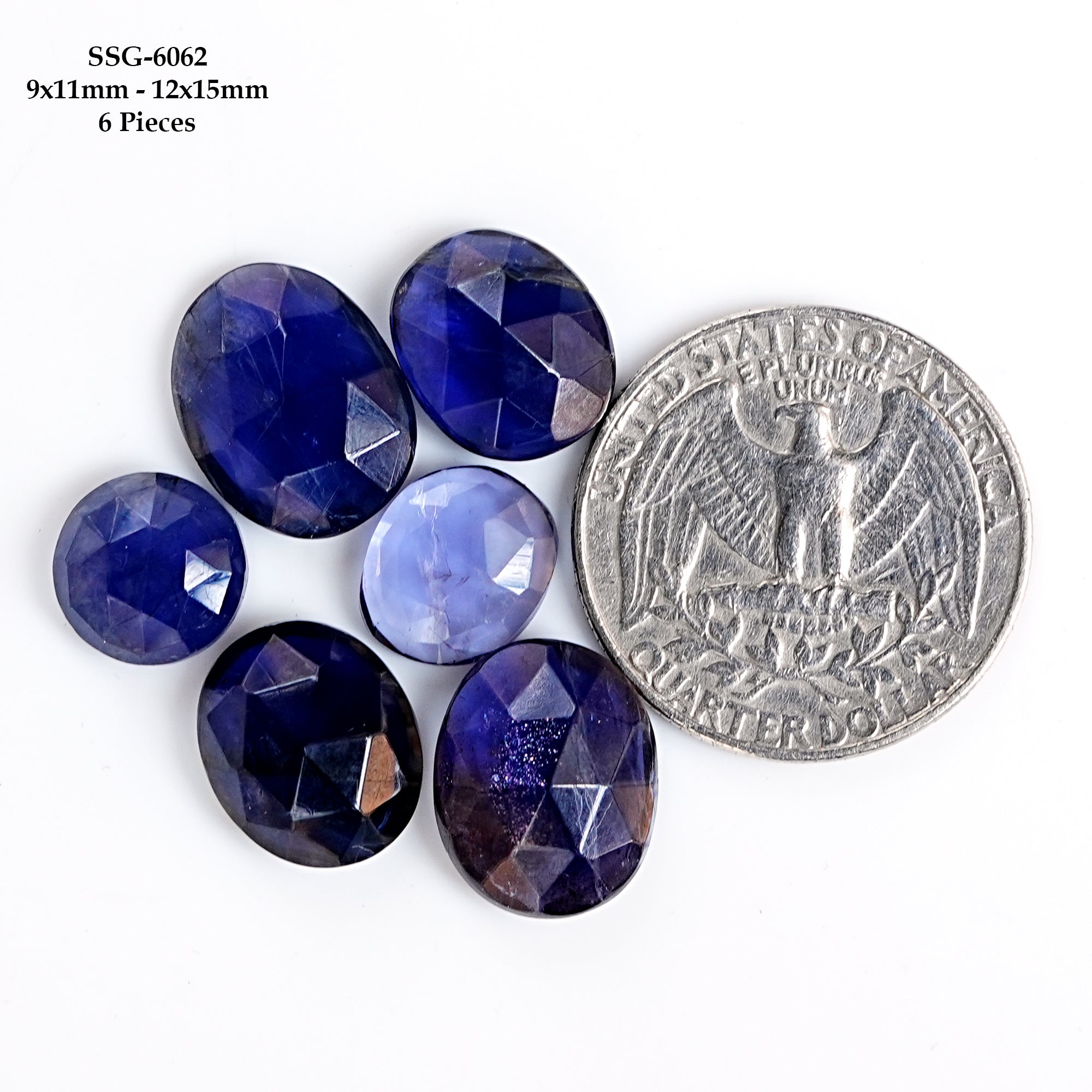 Iolite Rosecut Cabochons | Freeform Indigo Blue Gemstones For Jewelry - 6 Pieces