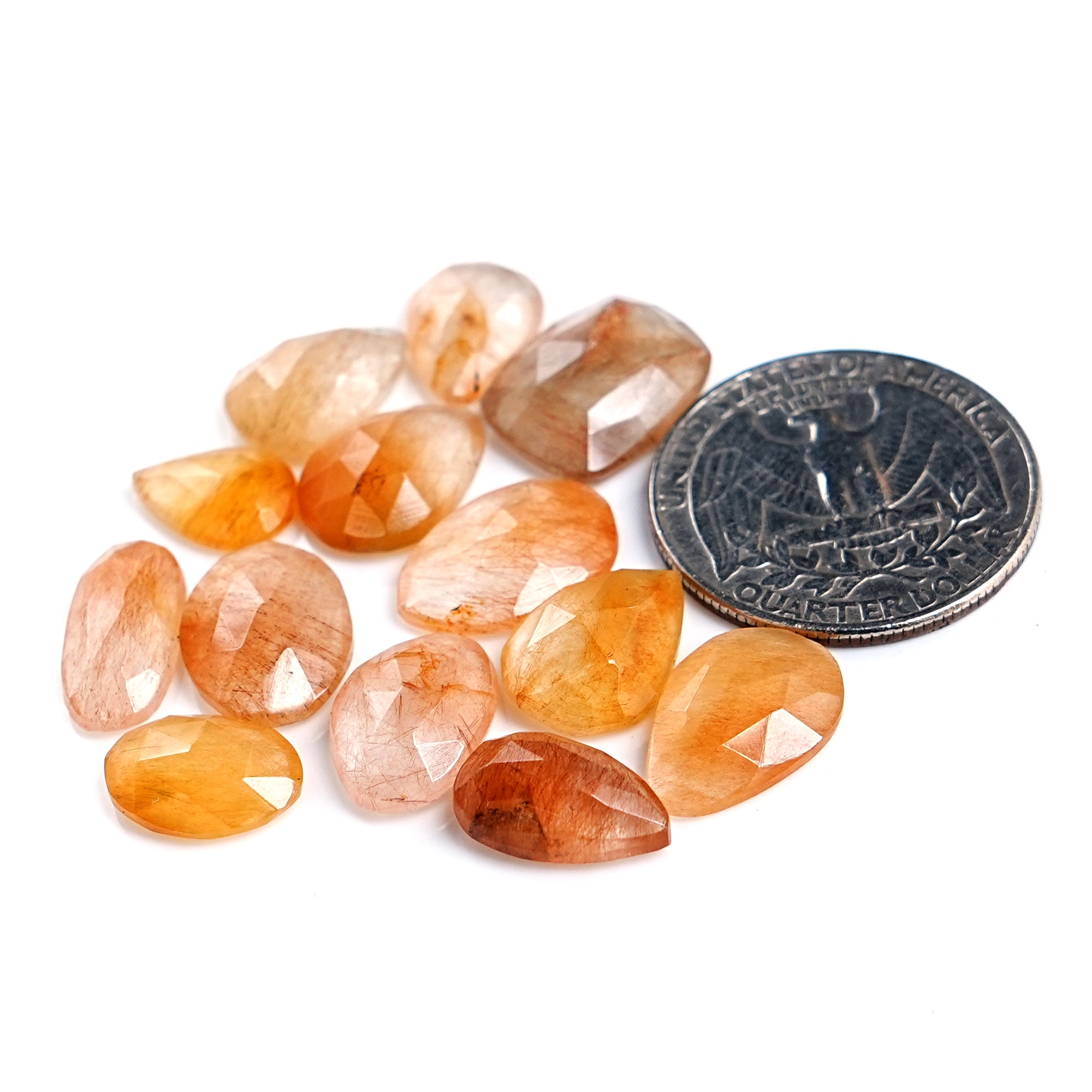 Brown Threads Rutilated Quartz Rose Cut Cabochon | Loose Gemstones for Jewelry Making- 13 Pieces