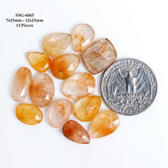 Brown Threads Rutilated Quartz Rose Cut Cabochon | Loose Gemstones for Jewelry Making- 13 Pieces