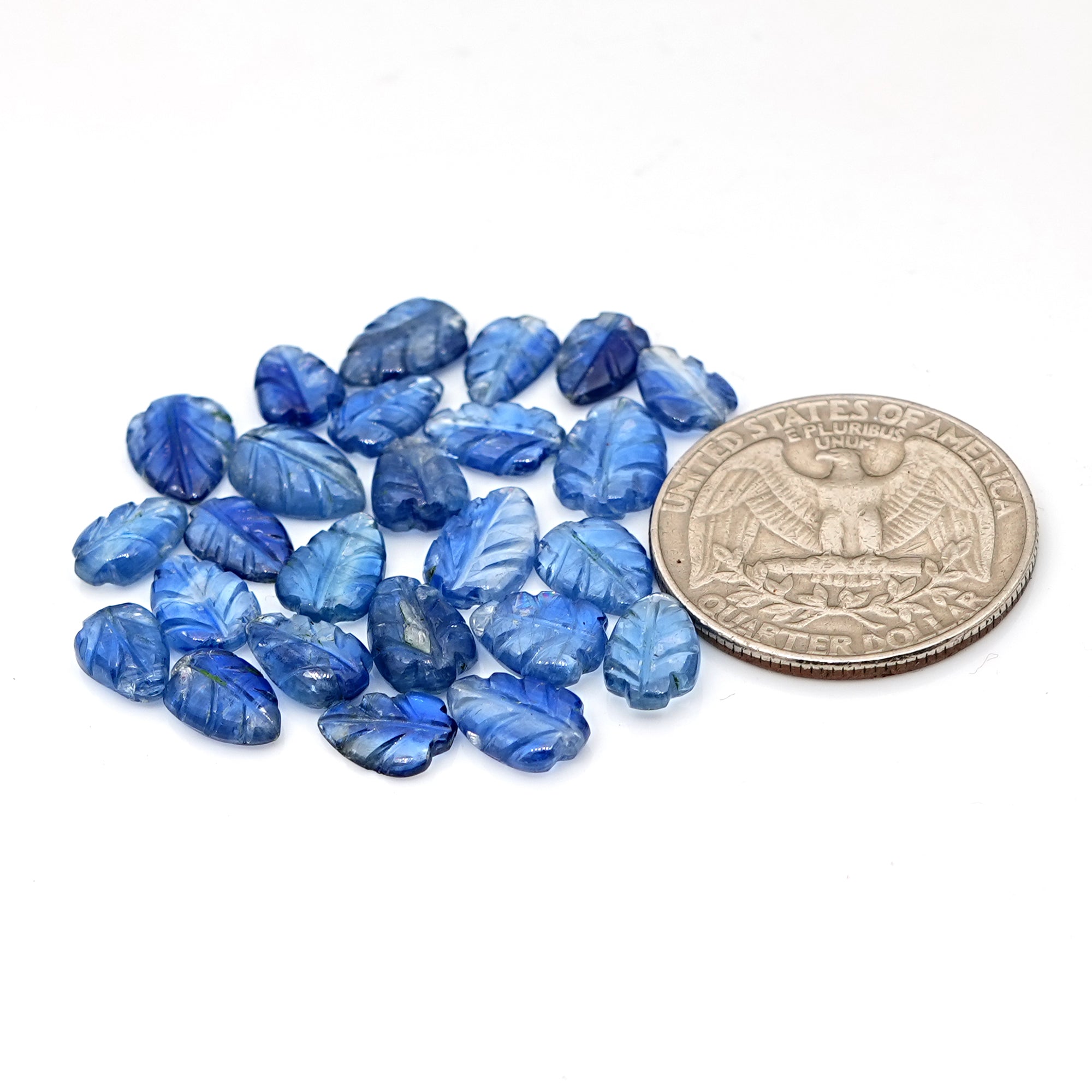 Blue Kyanite Carved Leaf Shaped Cabochons | Handcrafted Flashy Gemstones for Jewelry - 25 pieces