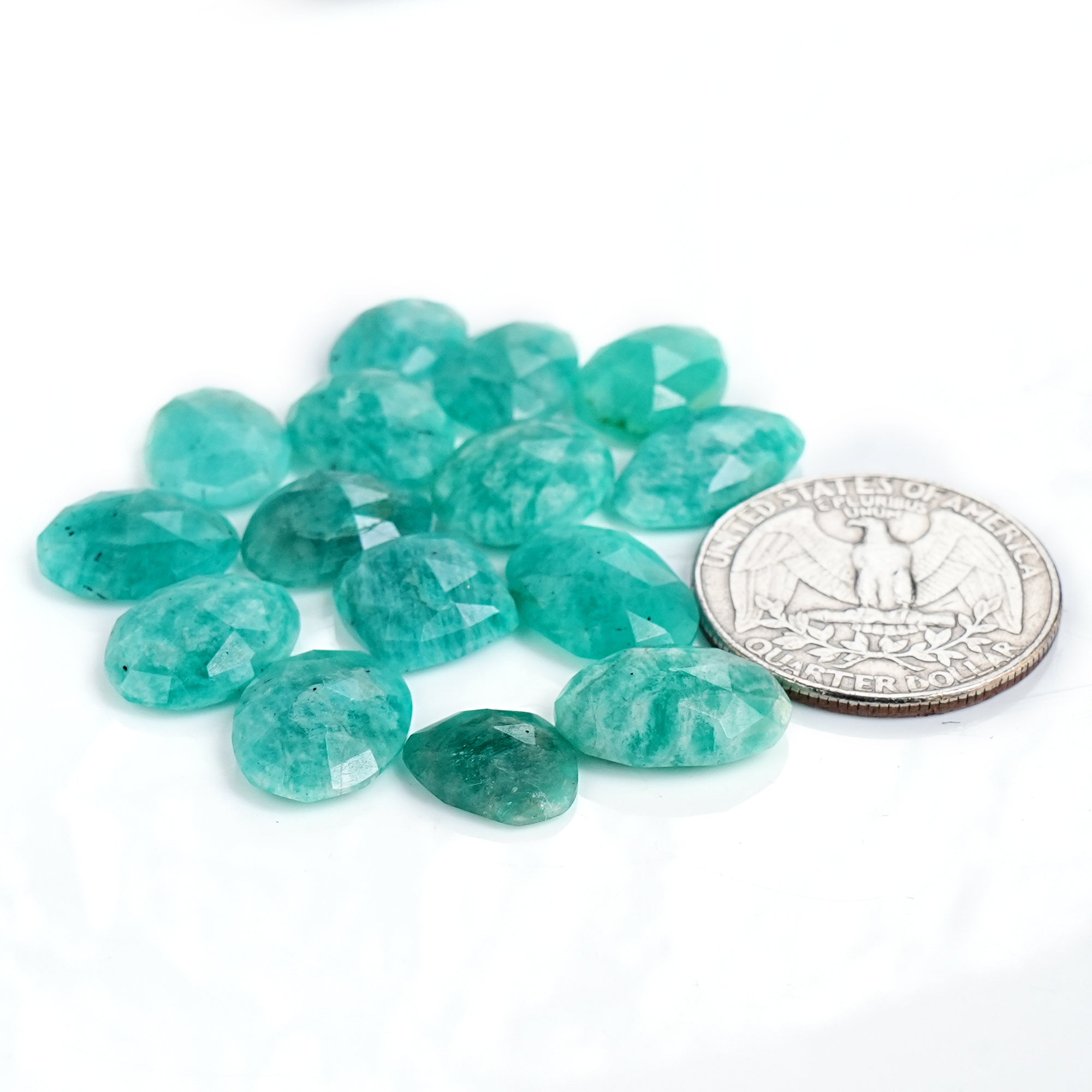 Amazonite Rose Cut Cabochons | Natural Gemstones for Jewelry Making - 15 Pieces