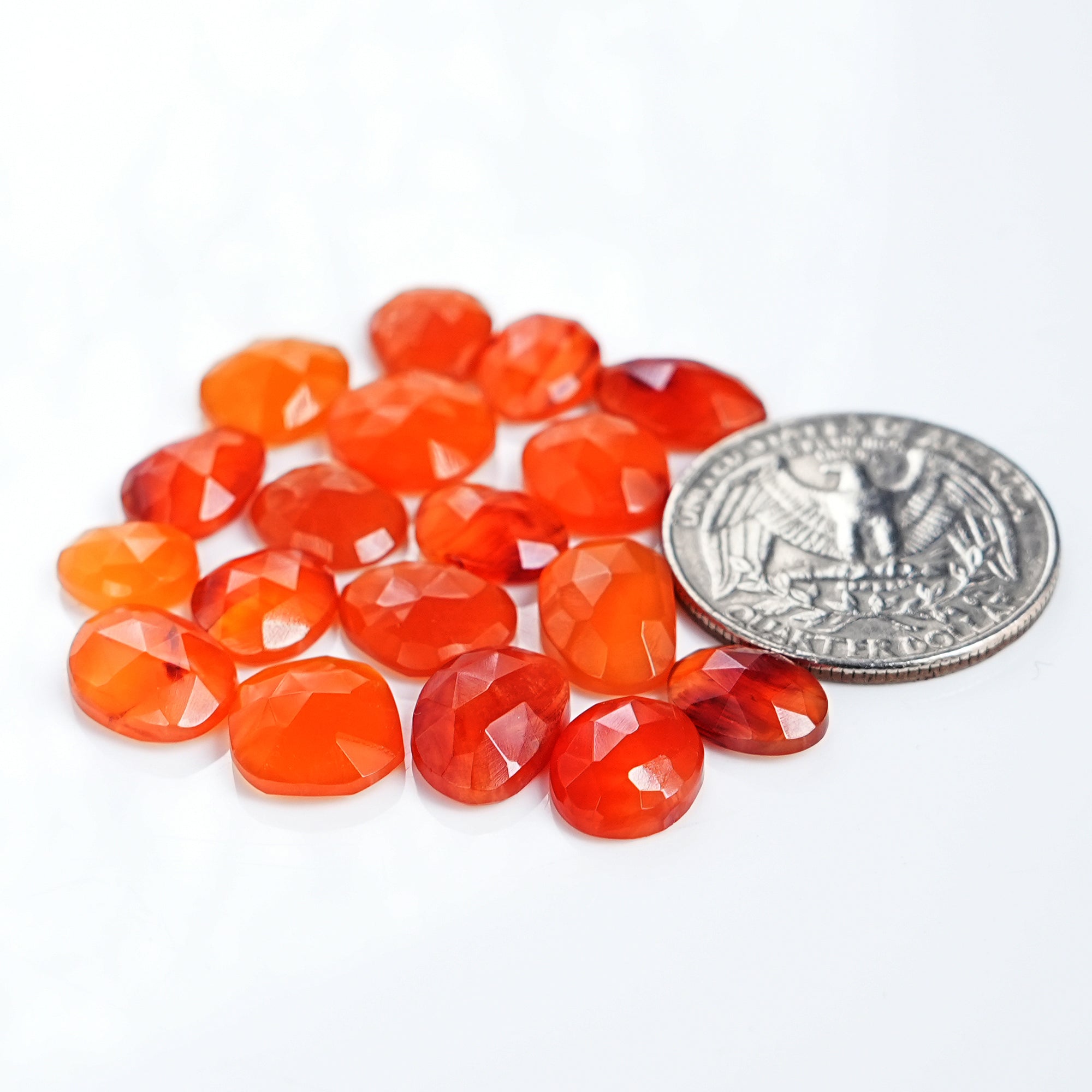Carnelian Rosecut Freeform Cabochons | Deep Orange Faceted Cabochon for Jewelry Making - 18 Pieces