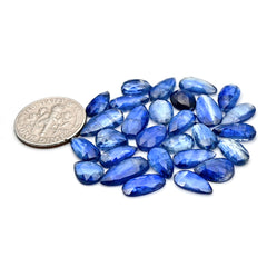 Blue Kyanite Rose Cut Cabochon | Natural Flatback Loose Gemstones for Jewelry Making - 18 pieces